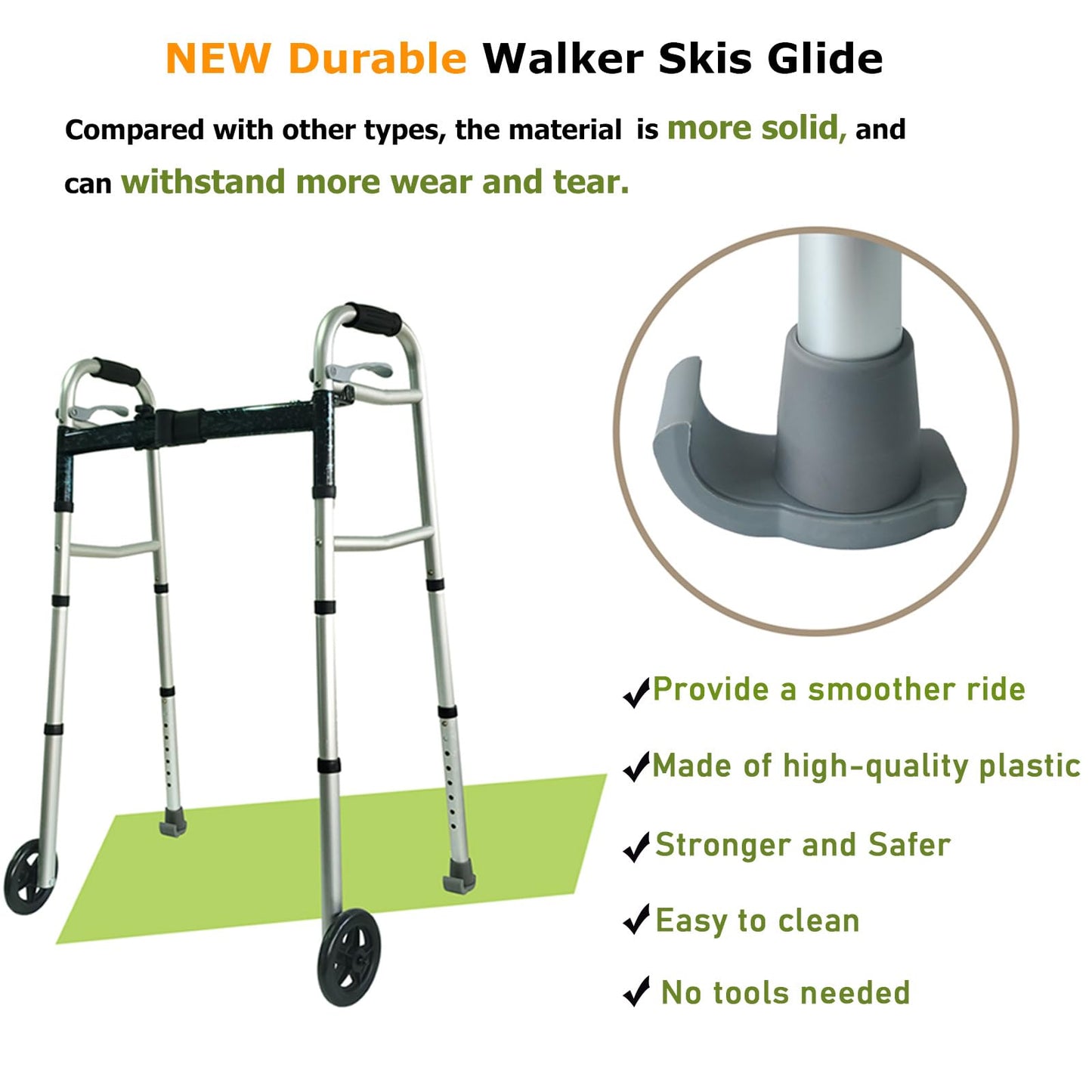 Aliseniors Walker Ski Glides 2 Pack - Universal 1 1/8" Fit Walker Accessories for Senior Folding Mobility Aids - Heavy Duty Smooth Tennis Ball Replacement on All Surfaces, Durable Floor Protection