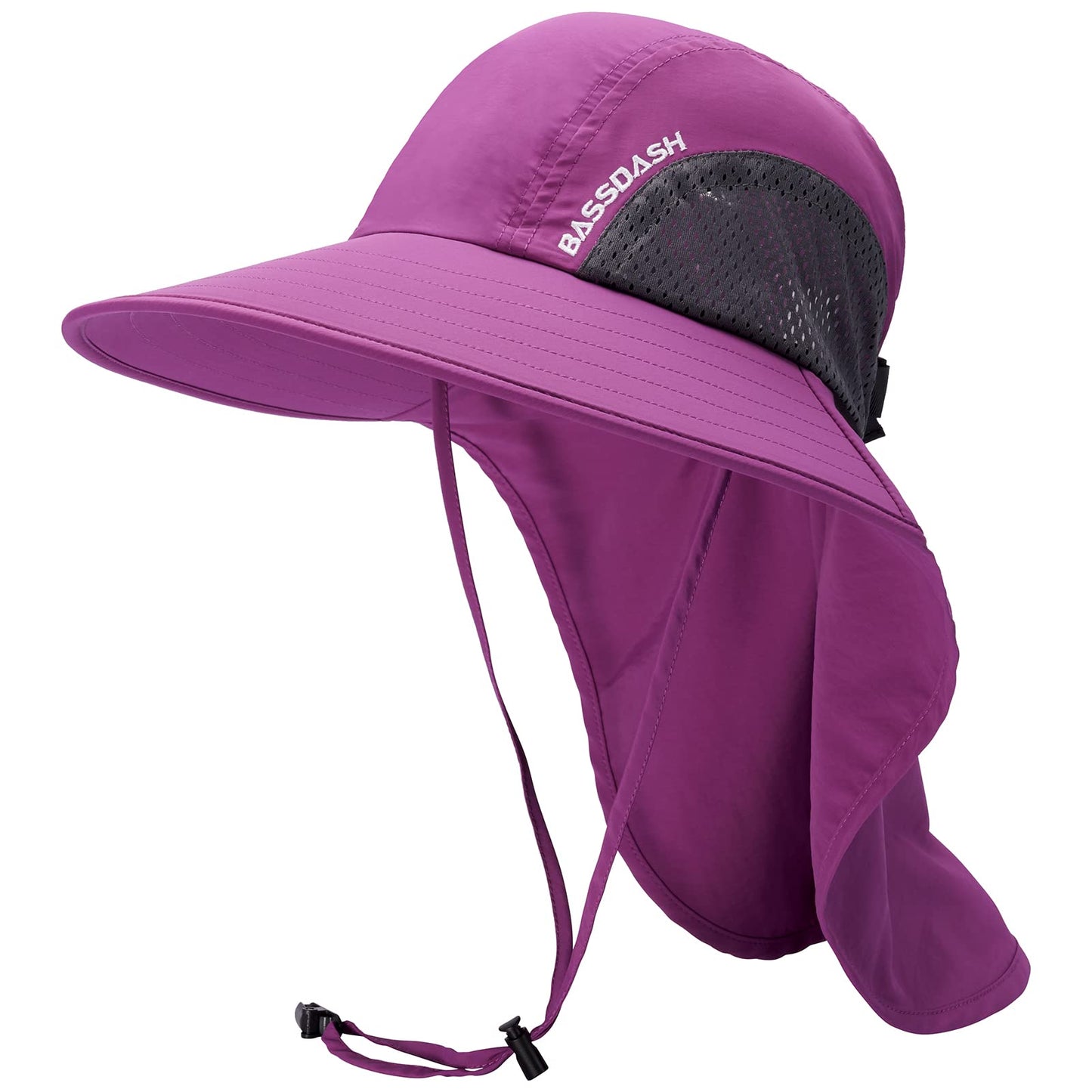 BASSDASH UPF 50+ Unisex Water Resistant Wide Brim Sun Hat with Large Neck Flap Ponytail Fishing Hat for Men Women