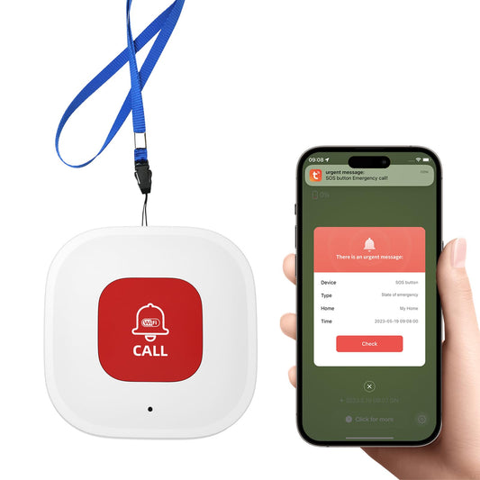 WiFi Caregiver Call Button for Elderly at Home w App Notification, Elderly Monitoring, Caregiver Pager, Life Alert Systems for Seniors No Monthly Fee,Compatible with Tuya Smart/Smart Life APP (1)