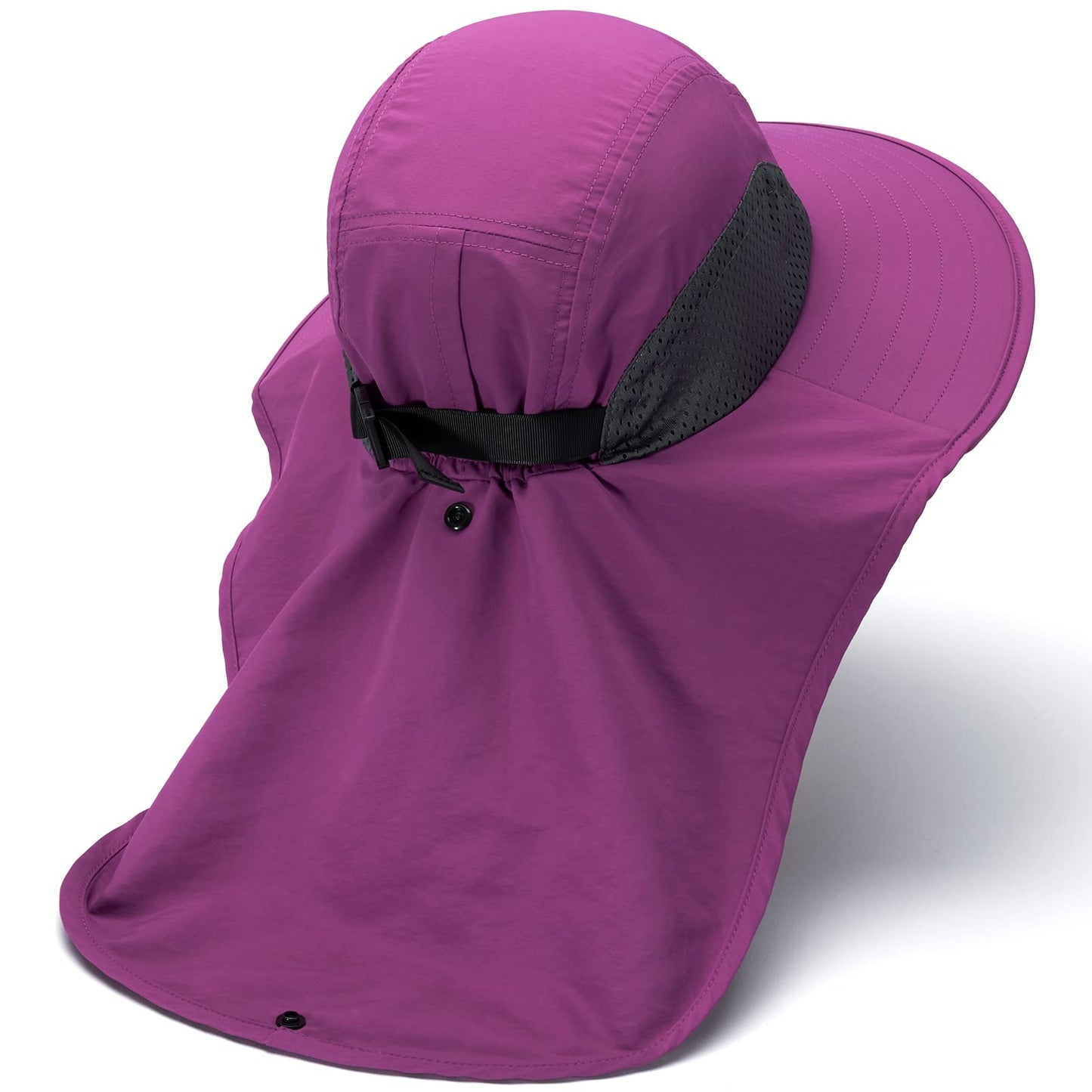 BASSDASH UPF 50+ Unisex Water Resistant Wide Brim Sun Hat with Large Neck Flap Ponytail Fishing Hat for Men Women