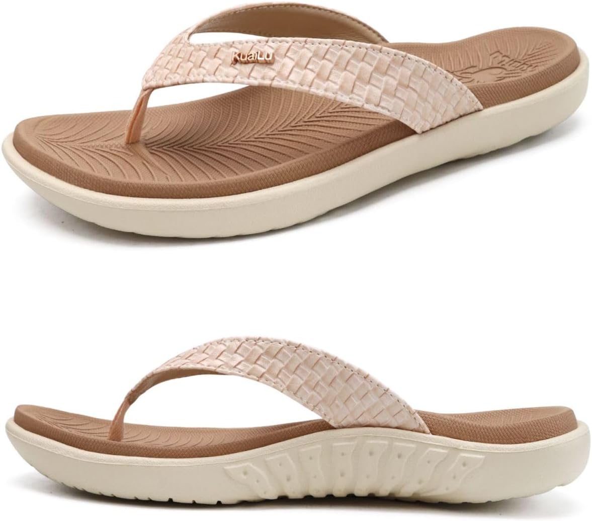 KuaiLu Womens Flip Flops Ladies Yoga Mat Comfortable Walking Thong Sandals With Plantar Fasciitis Arch Support Slip On Indoor Outdoor For Summer