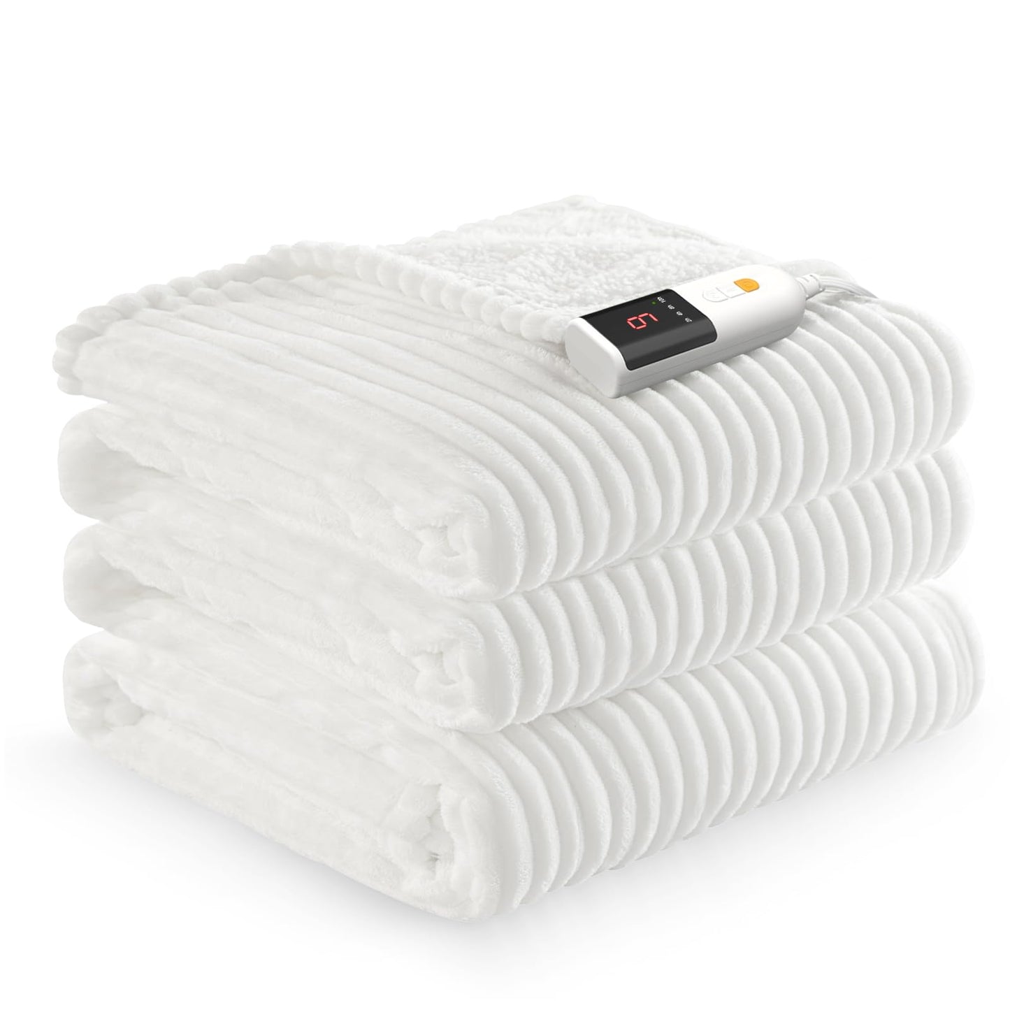 Reaks Electric Heated Throw Blanket, Silky Soft Flannel & Sherpa Heating Blanket Throw with 5 Heat Levels & 3 Hours Auto Off, Warm Gifts for Women Mom Grandma, ETL Certified (50x60 inches, White)
