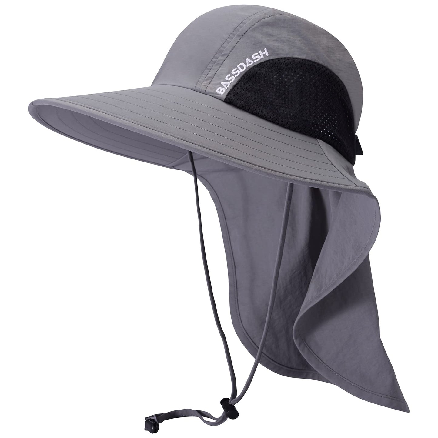 BASSDASH UPF 50+ Unisex Water Resistant Wide Brim Sun Hat with Large Neck Flap Ponytail Fishing Hat for Men Women