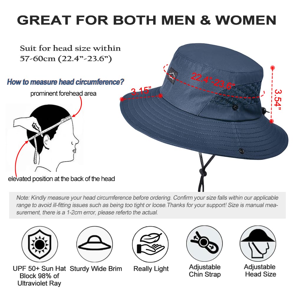 Sireck Fishing Hat, UPF50+ Wide Brim Sun Hat for Men Women, UV Protection Hiking Beach Bucket Hats Summer Safari Hat