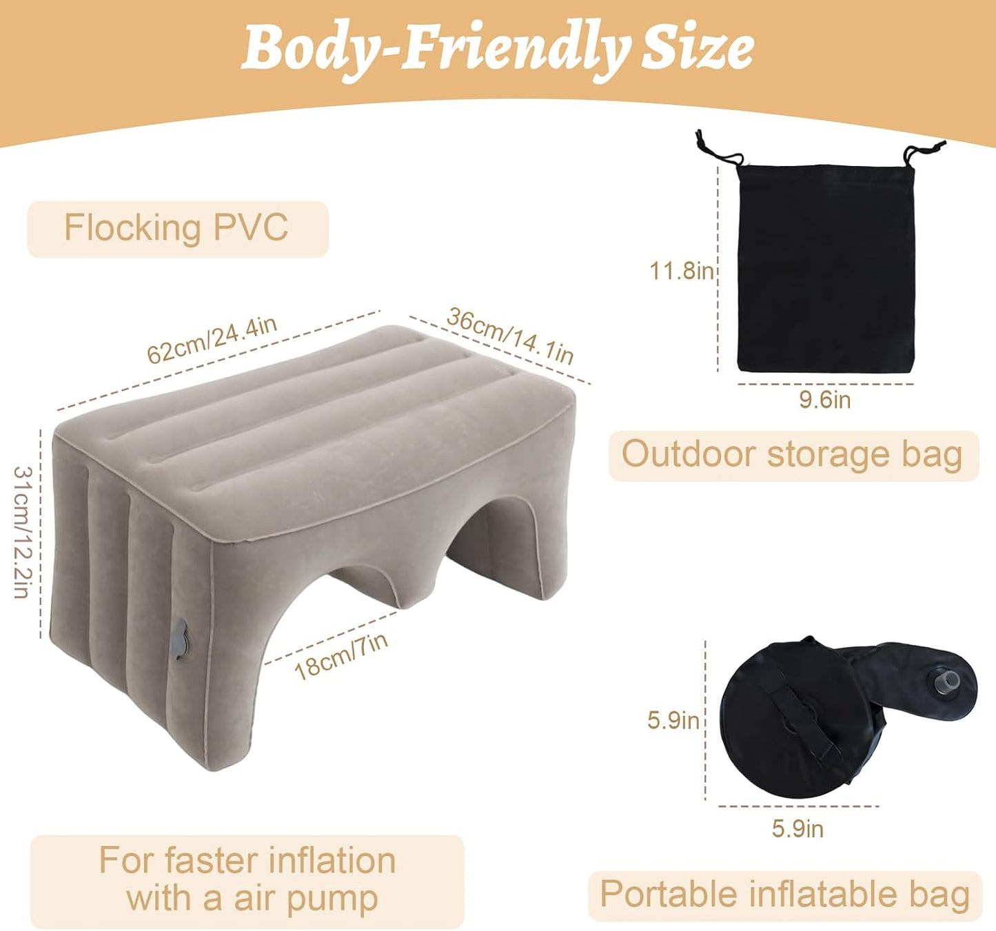 Inflatable Reading Pillow, Laptop Lap Desk with Inflatable Bag, Adjustable Gaming Pillows for Bed, Couch, Floor, Portable Leg Elevation Pillow for Comfortable Reading, Working, Crocheting