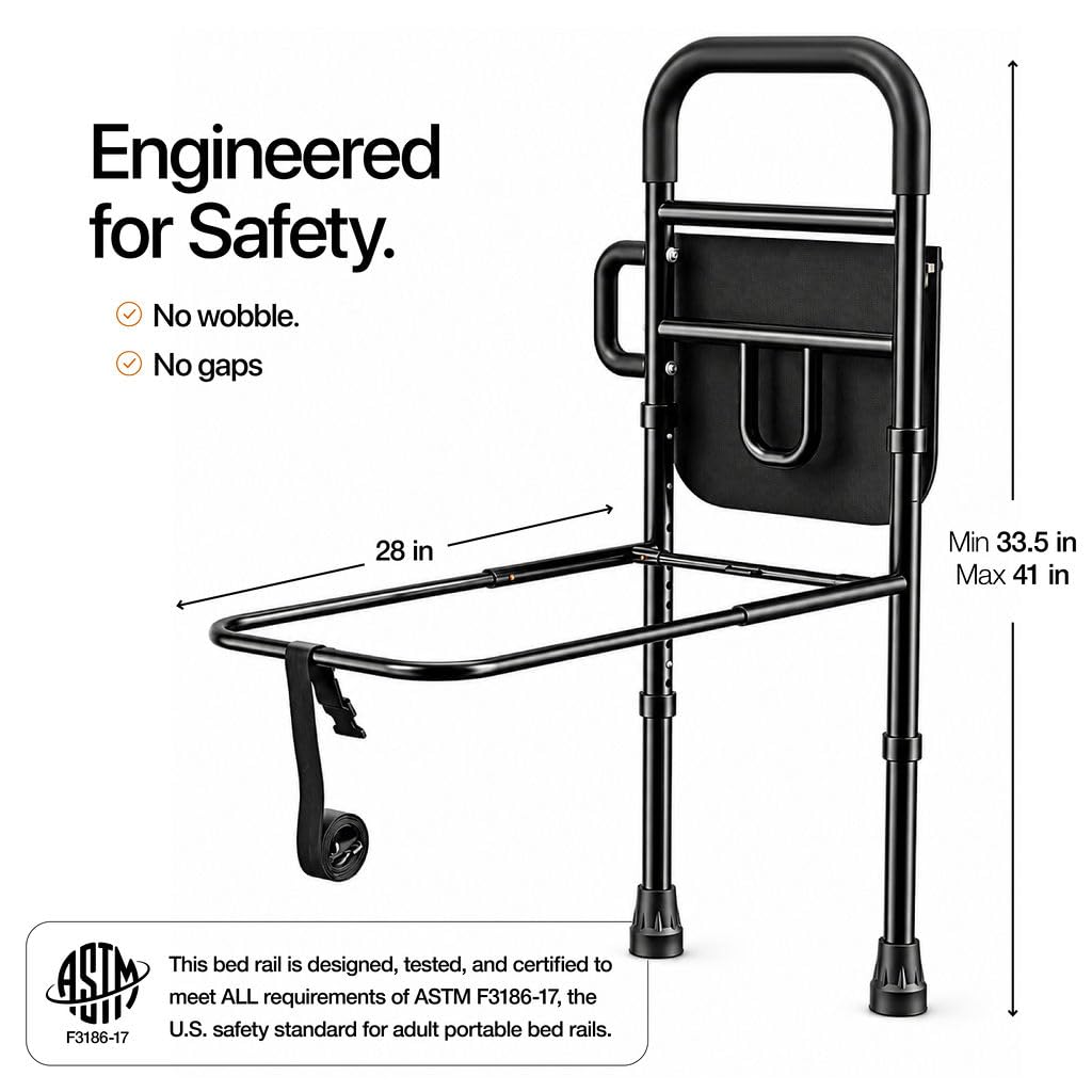 Medical king Bed Rails for Elderly Adults Safety Bed Assist Rails for Seniors with Adjustable Heights ASTM Approved Easy to get in or Out of Bed with Floor Support