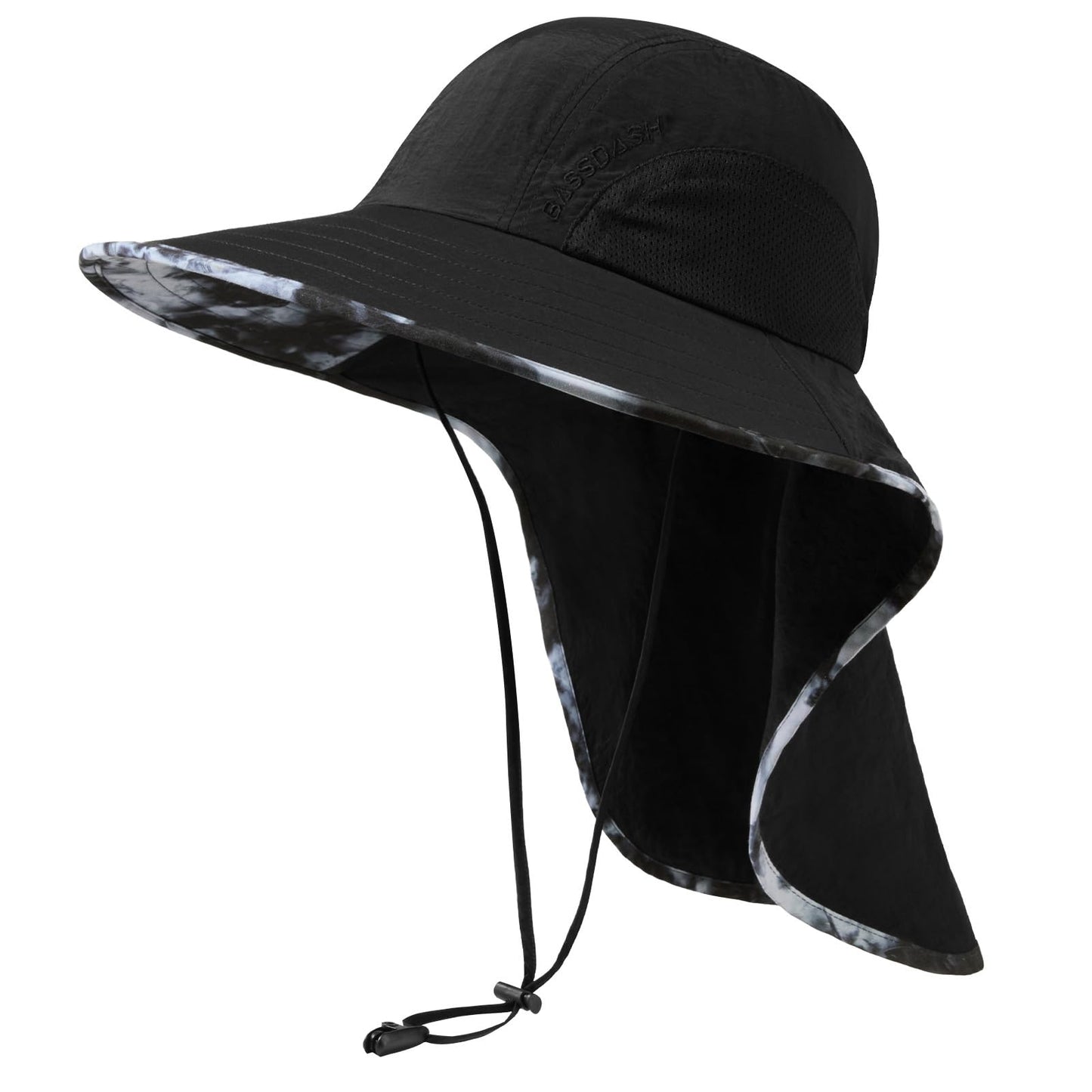 BASSDASH UPF 50+ Unisex Water Resistant Wide Brim Sun Hat with Large Neck Flap Ponytail Fishing Hat for Men Women