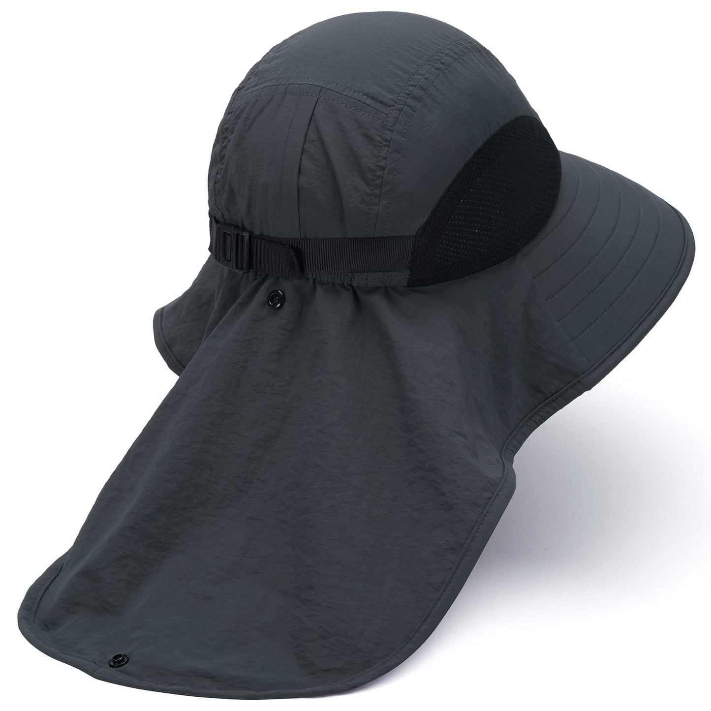 BASSDASH UPF 50+ Unisex Water Resistant Wide Brim Sun Hat with Large Neck Flap Ponytail Fishing Hat for Men Women