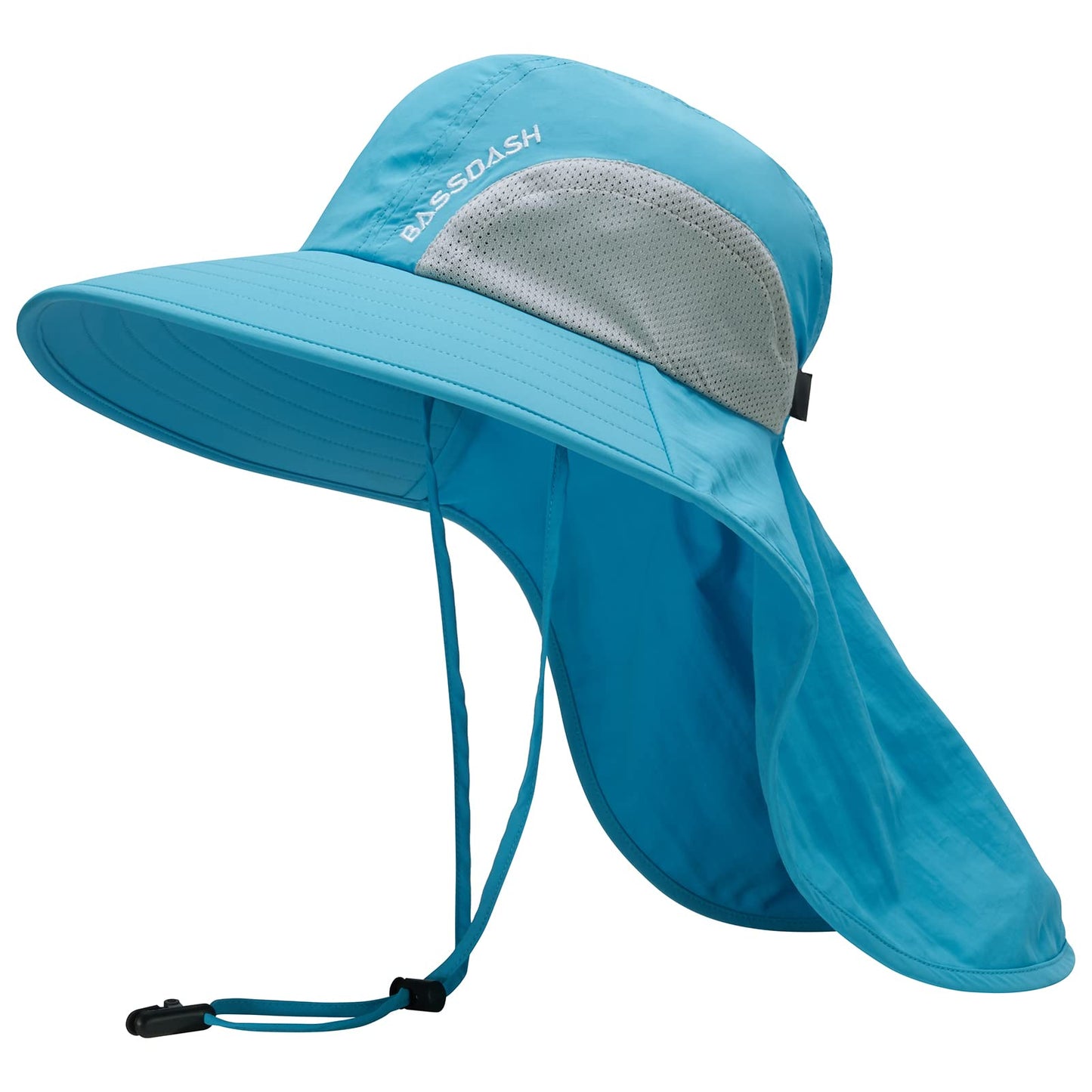 BASSDASH UPF 50+ Unisex Water Resistant Wide Brim Sun Hat with Large Neck Flap Ponytail Fishing Hat for Men Women