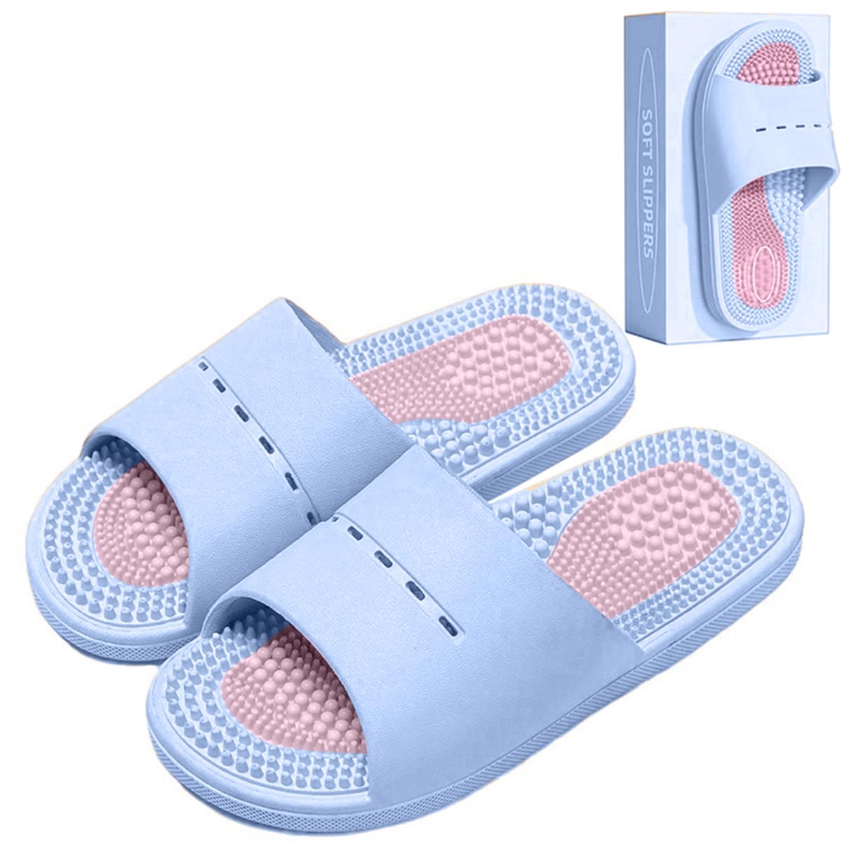 Acupressure Massage Slippers Acupressure Foot Massager Shoes Reflexology Sandals Gift for Men Women Reduce Feet Neuropathy Pain Relief and Tension (Pink,US Women 6.5-7.5/Men 5-6)