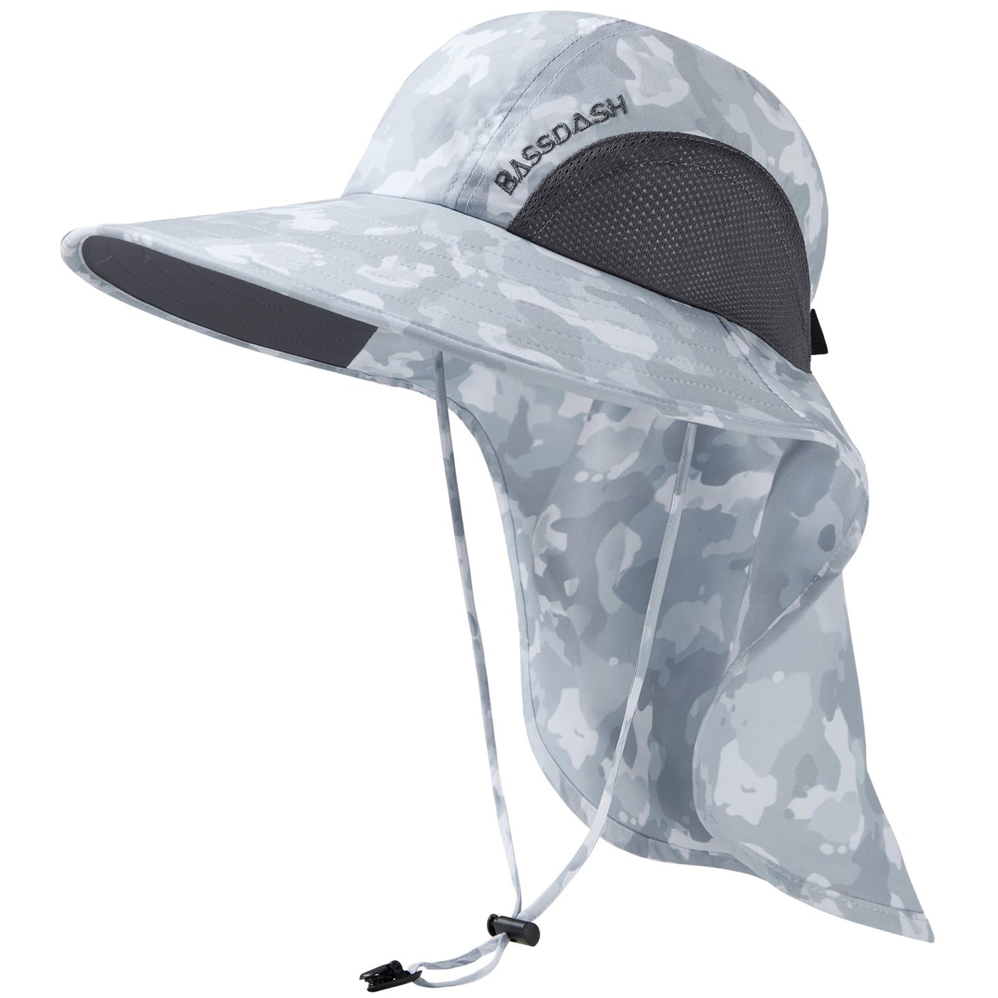 BASSDASH UPF 50+ Unisex Water Resistant Wide Brim Sun Hat with Large Neck Flap Ponytail Fishing Hat for Men Women