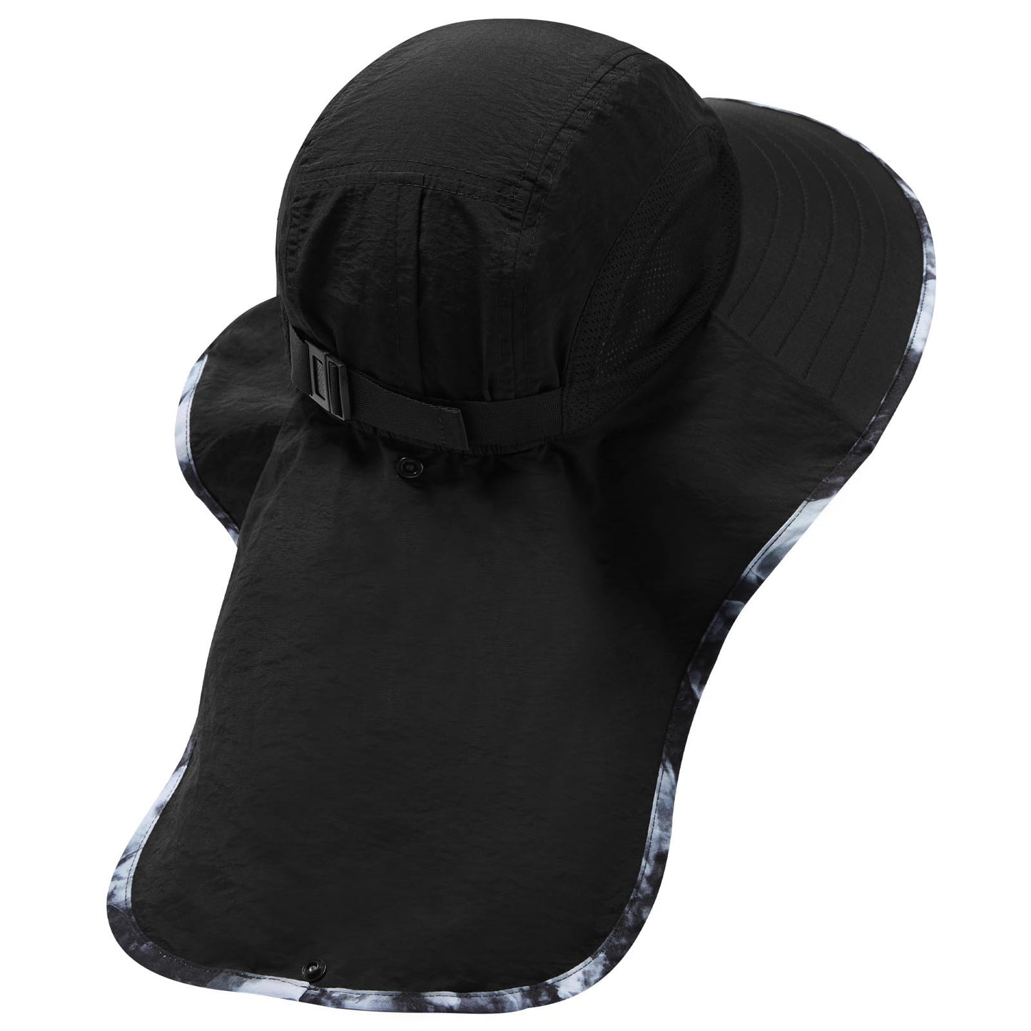BASSDASH UPF 50+ Unisex Water Resistant Wide Brim Sun Hat with Large Neck Flap Ponytail Fishing Hat for Men Women