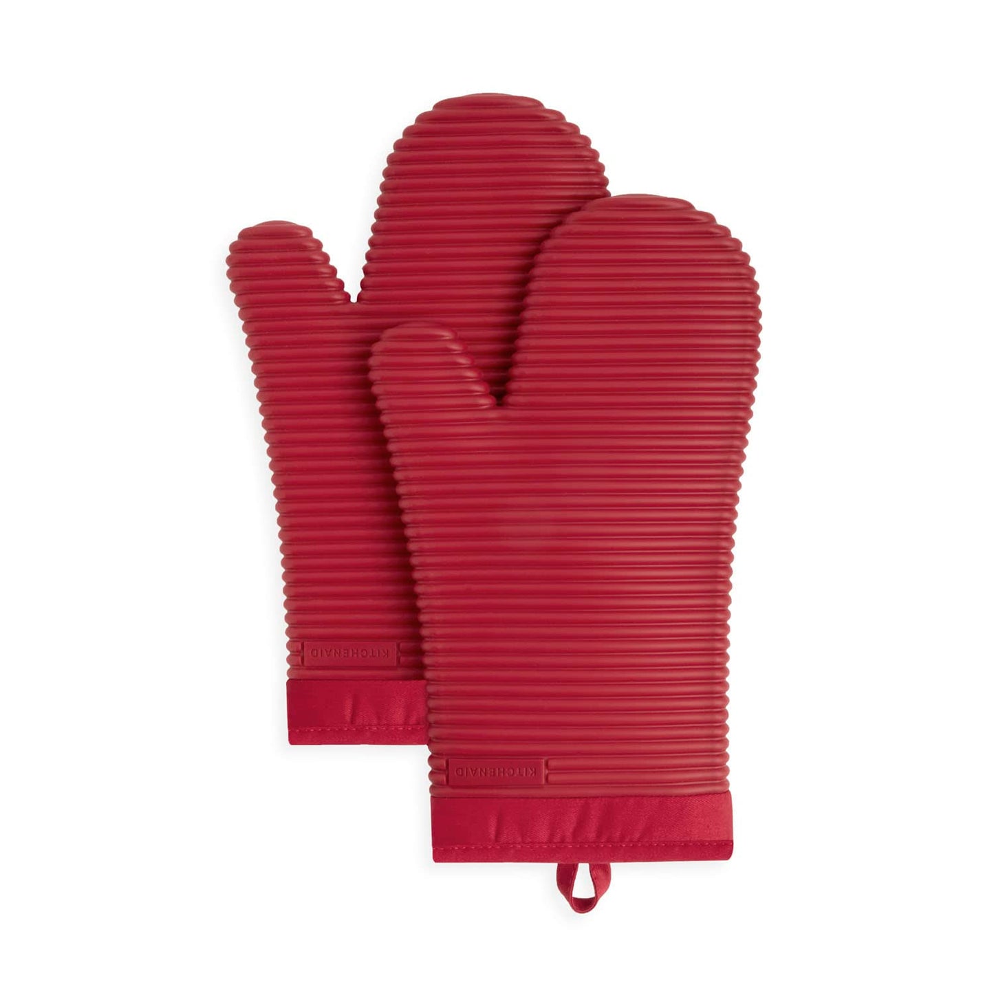 KITCHENAID Ribbed Soft Silicone Oven Mitt 2-Pack Set, 7.5"x13", Milkshake