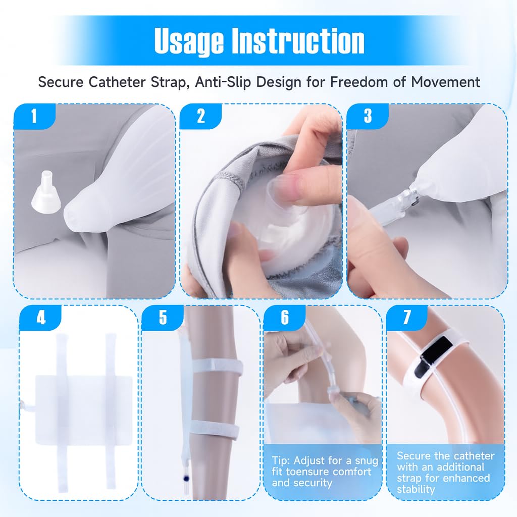 Men's Wearable Urine Collector Kit, Anti-Slip Silicone External Catheter, 1000mL Bag & 39.4-Inch Trimmable Tube for Travel, Driving and Daily Care