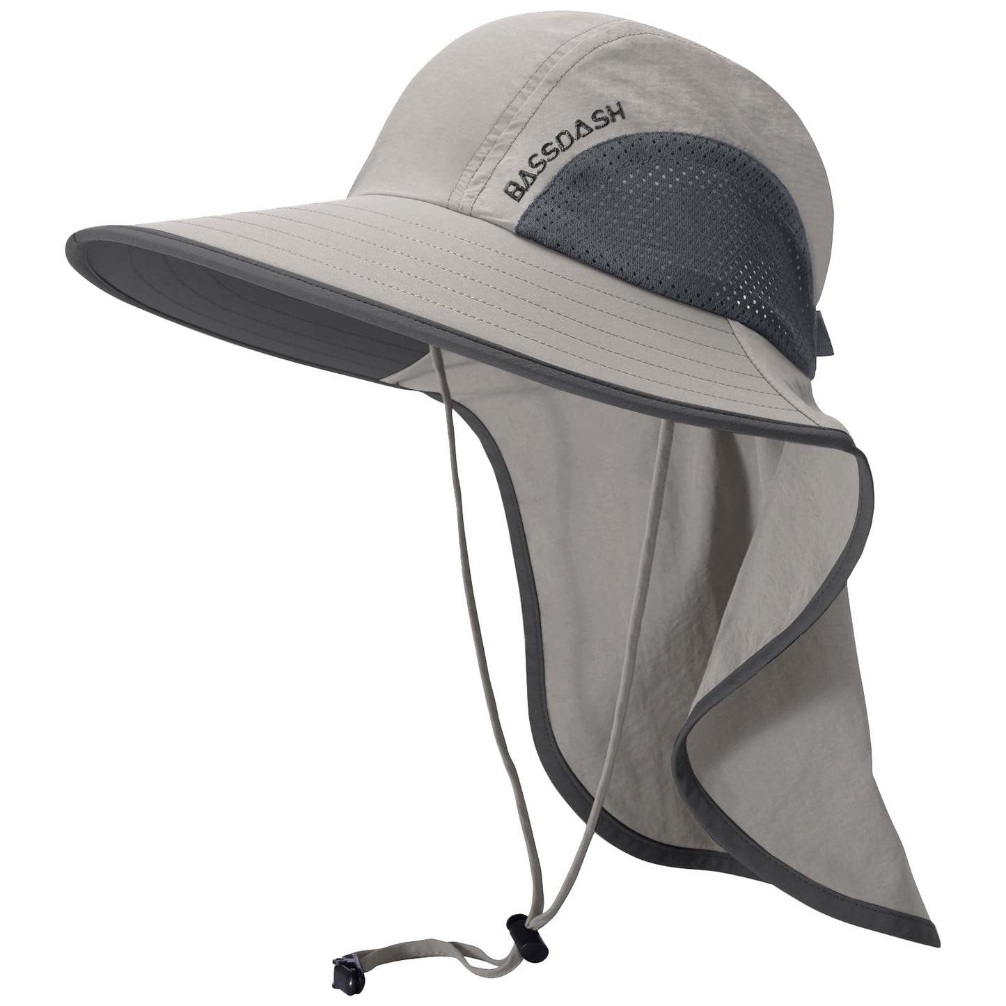BASSDASH UPF 50+ Unisex Water Resistant Wide Brim Sun Hat with Large Neck Flap Ponytail Fishing Hat for Men Women