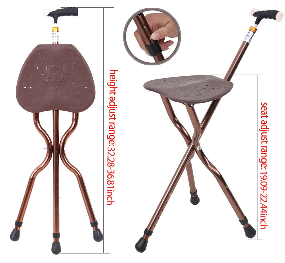 Heavy Duty Folding Cane with Seat Upgraded Tripod Design Walking Stick for Seniors Adjustable Height (32"-36") & Seat (18"-22") Portable Chair Cane for Travel Shopping Outdoor Supports up to 400 LBS