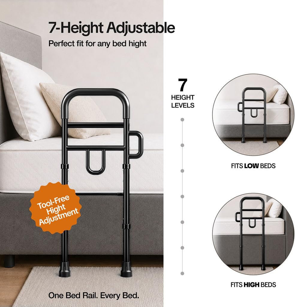 Medical king Bed Rails for Elderly Adults Safety Bed Assist Rails for Seniors with Adjustable Heights ASTM Approved Easy to get in or Out of Bed with Floor Support