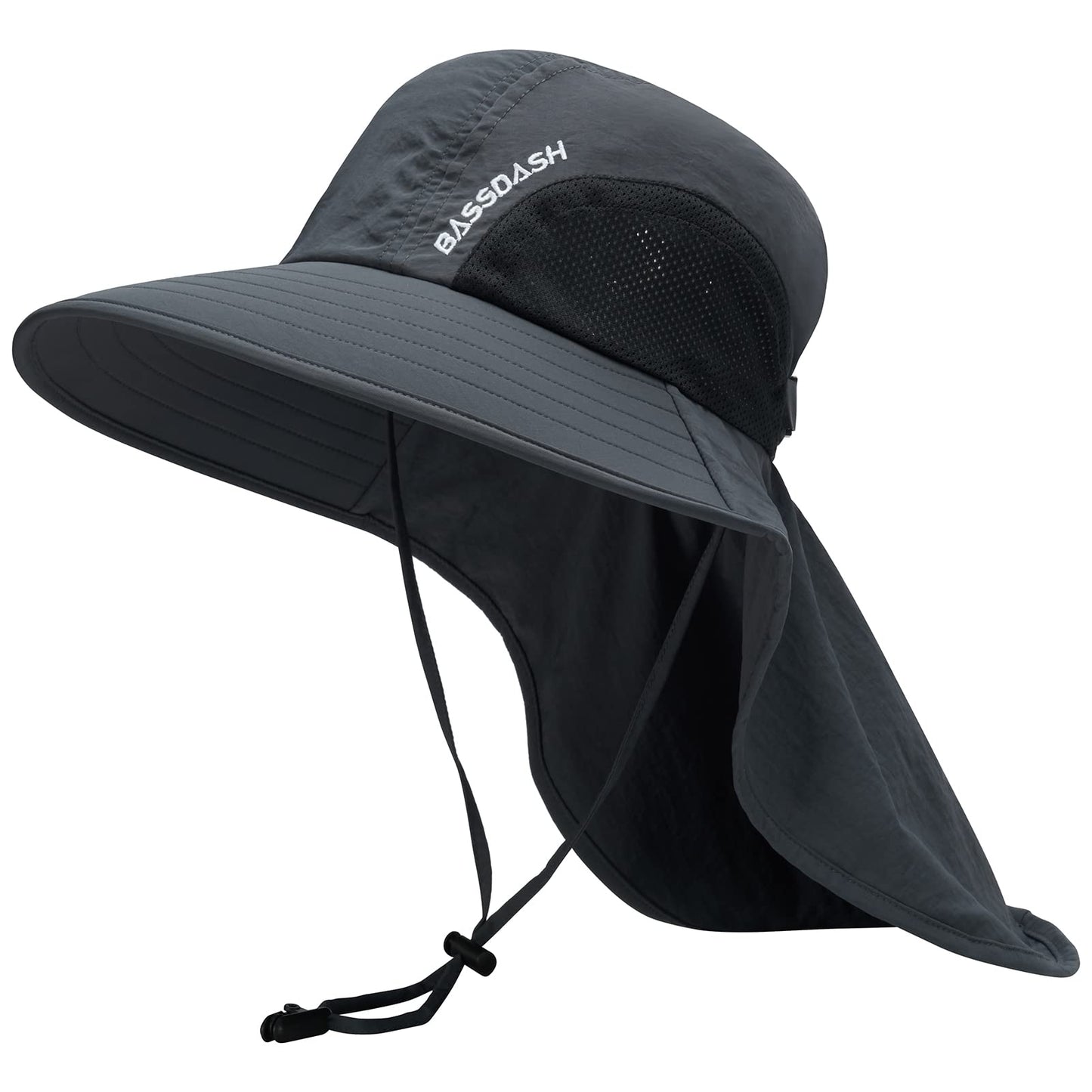 BASSDASH UPF 50+ Unisex Water Resistant Wide Brim Sun Hat with Large Neck Flap Ponytail Fishing Hat for Men Women