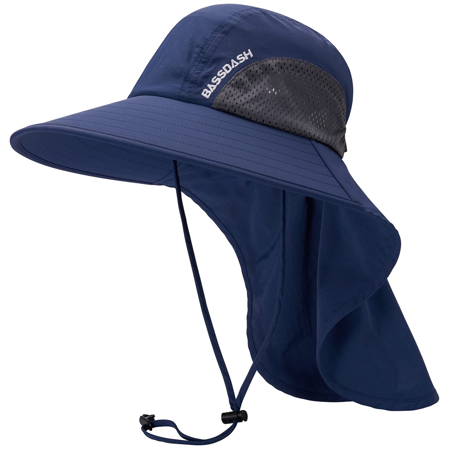 BASSDASH UPF 50+ Unisex Water Resistant Wide Brim Sun Hat with Large Neck Flap Ponytail Fishing Hat for Men Women