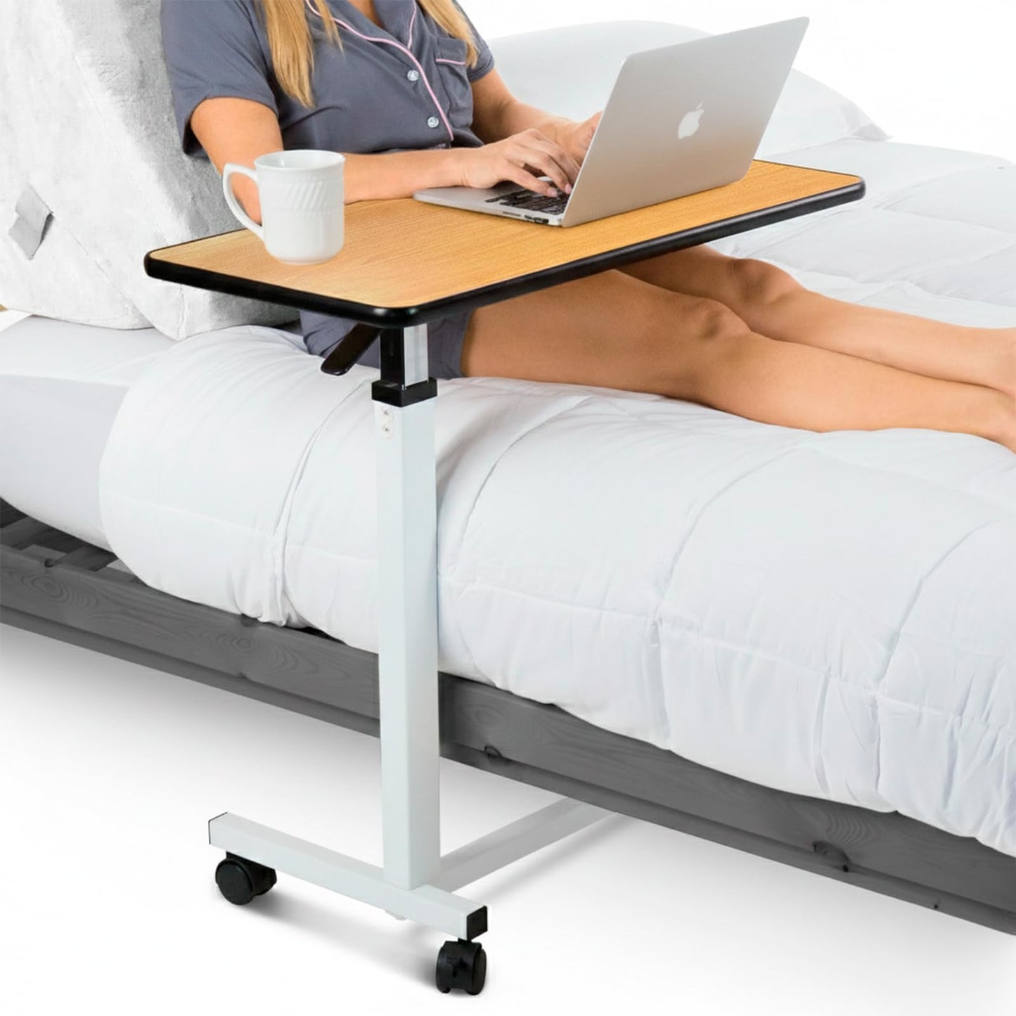 Vive Overbed Hospital Bed Table for Home Use - Adjustable Swivel Wheels & Tray for Over Bed - for Medical Bedside Chair - Adjustable Height, Tilt Top for Reading, Laptop, Bedridden, Elderly, Seniors