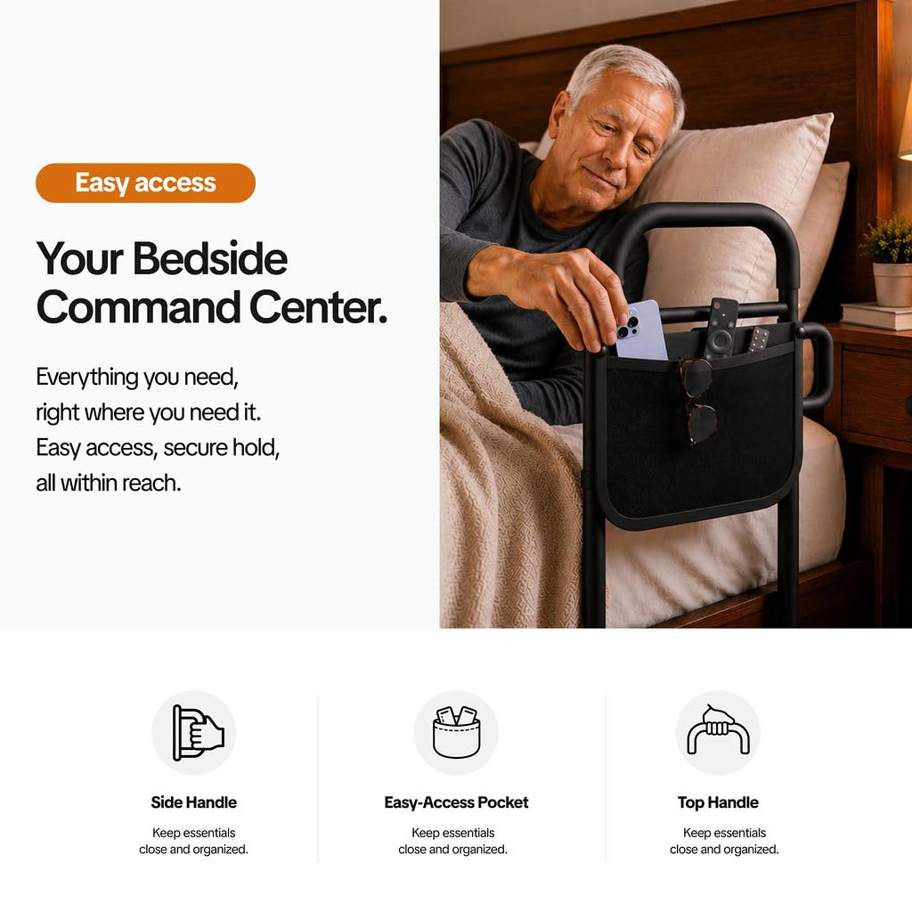 Medical king Bed Rails for Elderly Adults Safety Bed Assist Rails for Seniors with Adjustable Heights ASTM Approved Easy to get in or Out of Bed with Floor Support