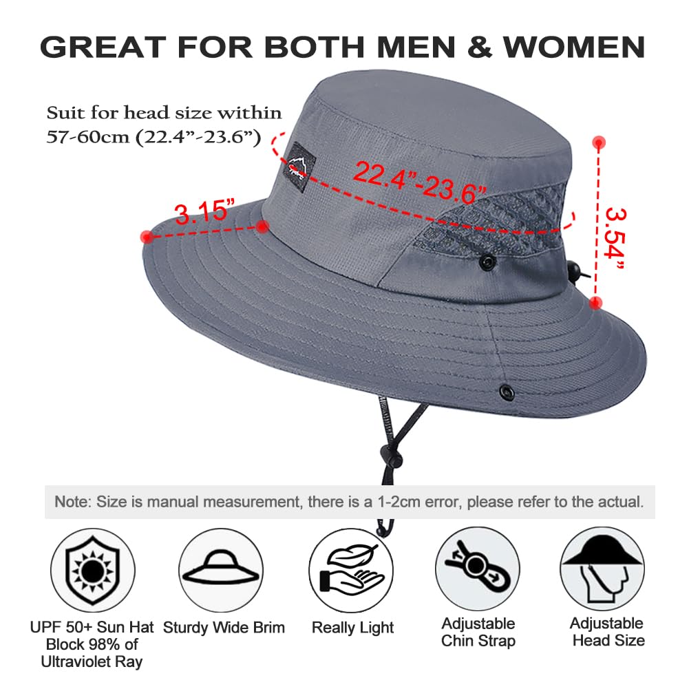 Sireck Fishing Hat, UPF50+ Wide Brim Sun Hat for Men Women, UV Protection Hiking Beach Bucket Hats Summer Safari Hat