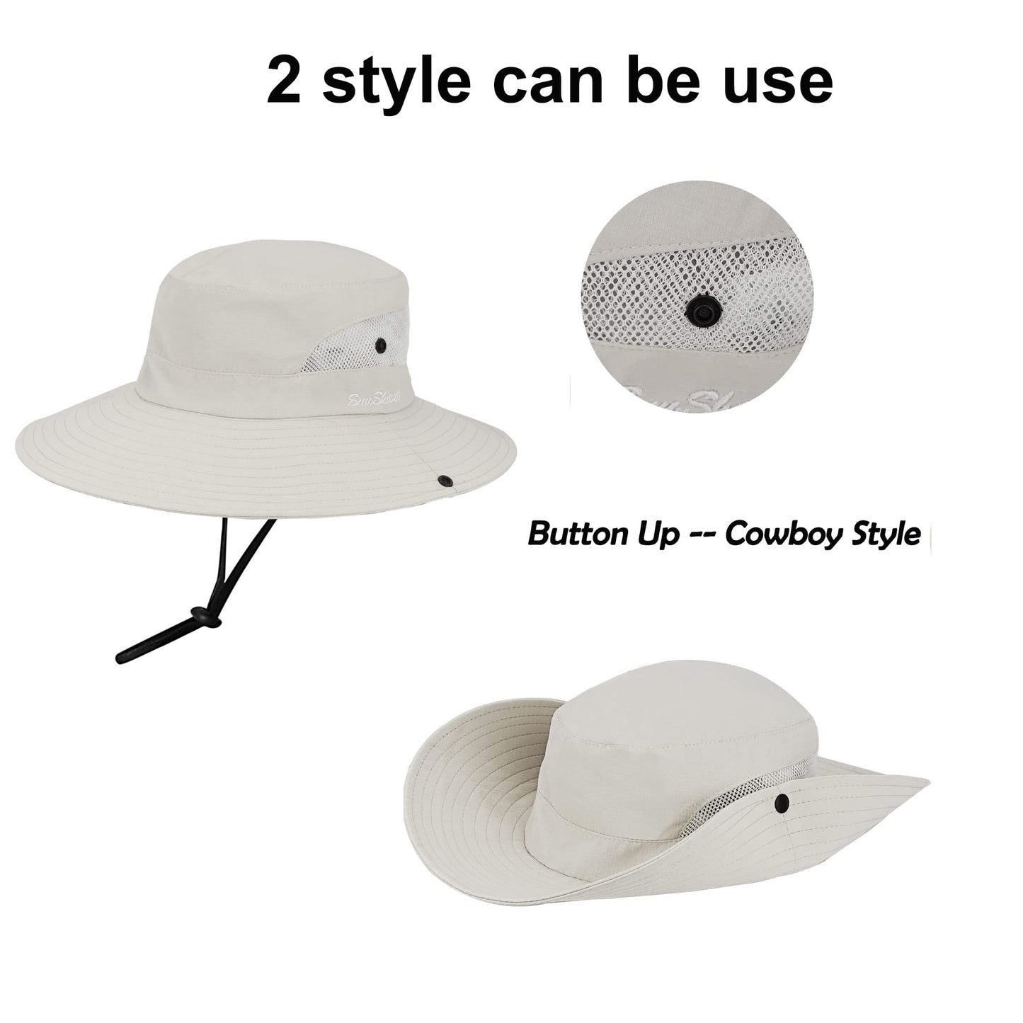 Women's Summer Sun-Hat Ponytail - Outdoor UV-Protection Mesh Wide Brim Foldable Hat with Ponytail Hole