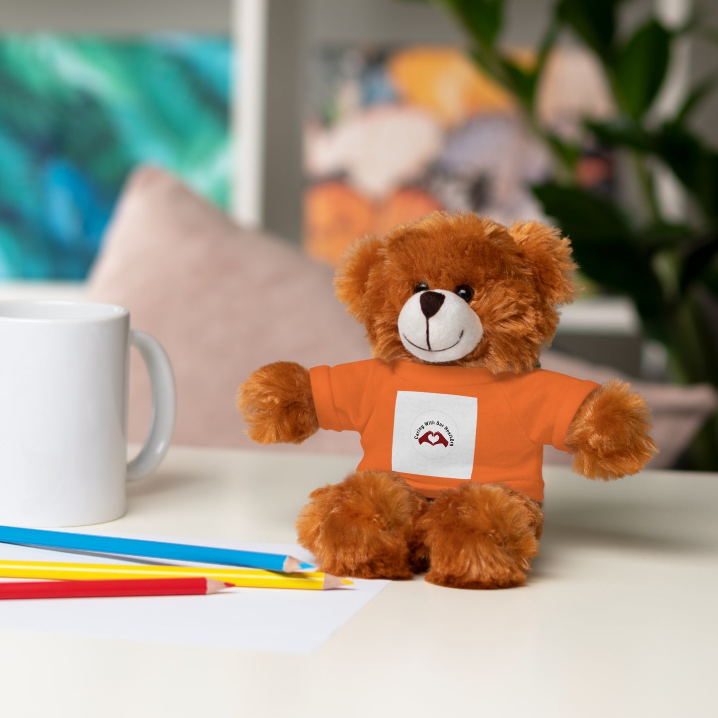 Plush Bear with Custom Tee — Soft Brown Teddy in Printed T‑Shirt