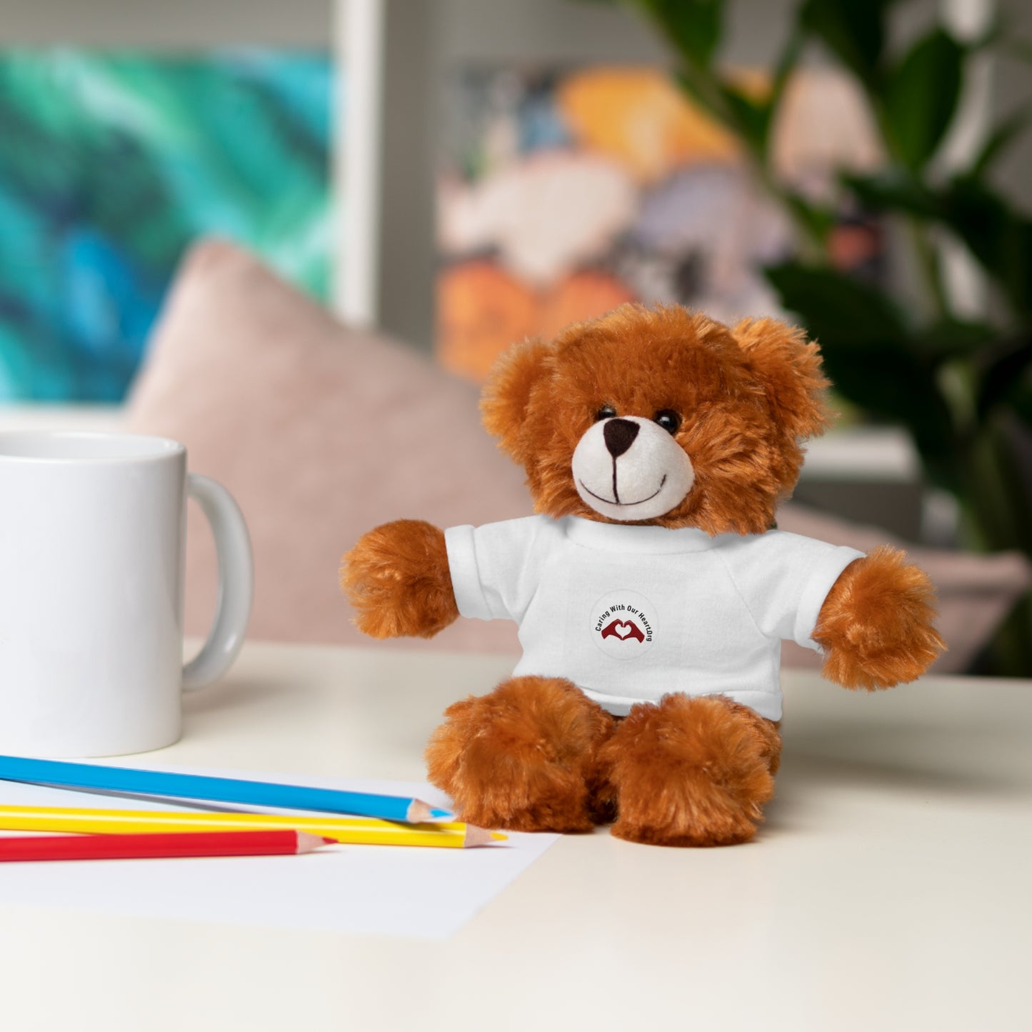 Plush Bear with Custom Tee — Soft Brown Teddy in Printed T‑Shirt