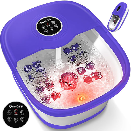 KNQZE Collapsible Foot Spa Bath with Heat & Remote Control, Bubble Massage, Temperature Control, Red Light, Timer, 16 Rollers & Pumice Stone for a Soothing Spa Experience