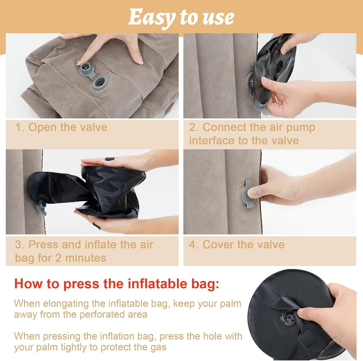 Inflatable Reading Pillow, Laptop Lap Desk with Inflatable Bag, Adjustable Gaming Pillows for Bed, Couch, Floor, Portable Leg Elevation Pillow for Comfortable Reading, Working, Crocheting
