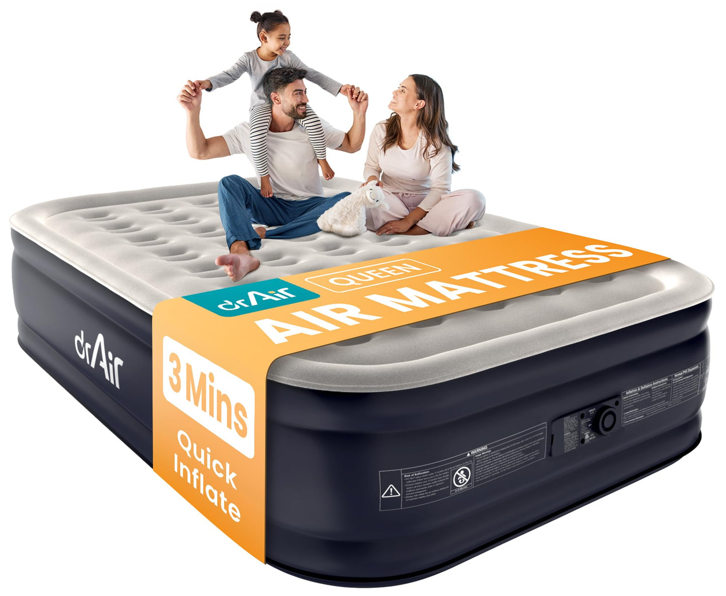 Dr. air Full Air Mattress with Built-in Pump, 18" Raised Blow Up Mattress, 600 lbs Max Honeycomb Air Bed, 48Hr Leak-Proof Test, 3min Inflatable Mattress for Home, Guests, Camping, Colchones inflables