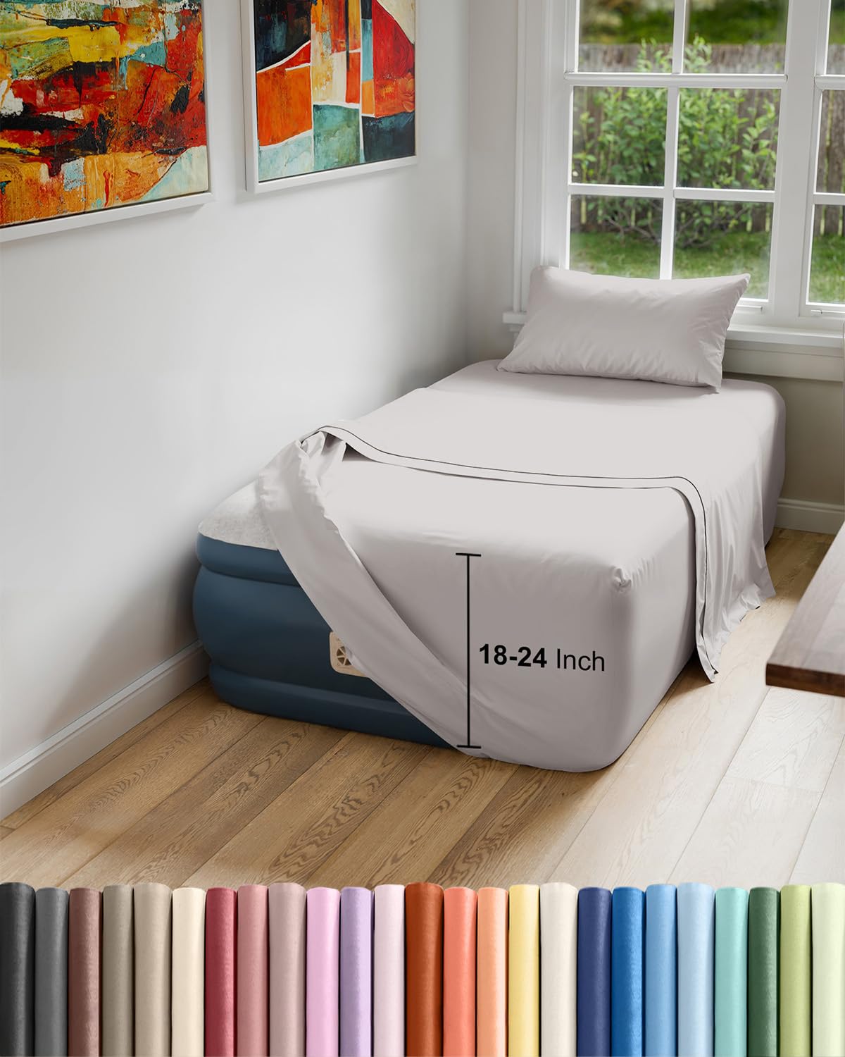 Air Mattress Sheet Set for Full Size - 4 Piece Breathable & Cooling Sheets w/Extra Deep Pockets - Fits Inflatable & Blow Up Air Mattresses Up to 24 Inches Thick - Soft and Wrinkle Free - Dark Grey
