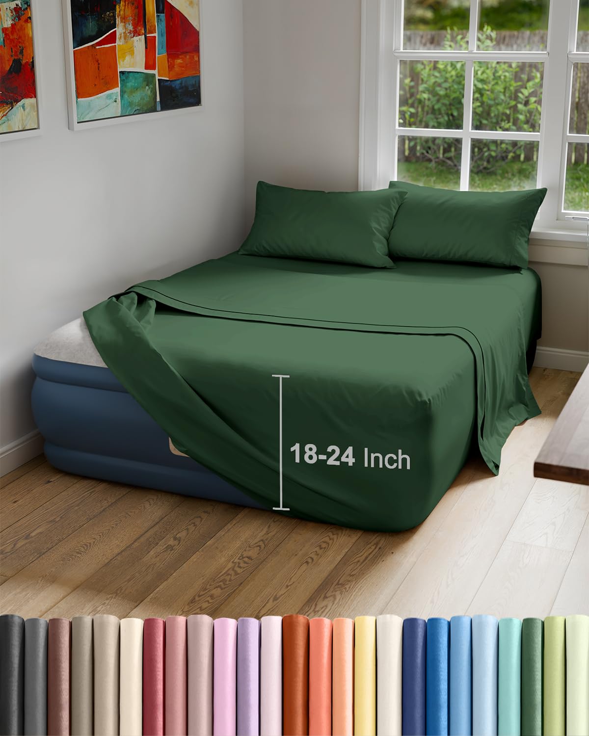 Air Mattress Sheet Set for Full Size - 4 Piece Breathable & Cooling Sheets w/Extra Deep Pockets - Fits Inflatable & Blow Up Air Mattresses Up to 24 Inches Thick - Soft and Wrinkle Free - Dark Grey