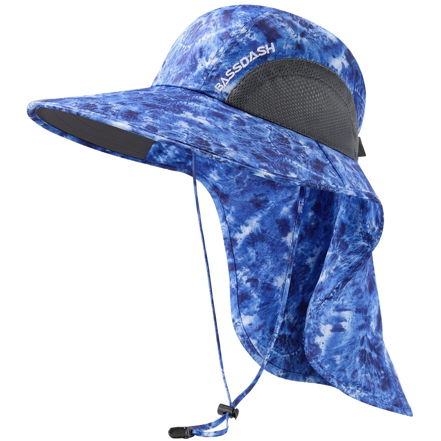 BASSDASH UPF 50+ Unisex Water Resistant Wide Brim Sun Hat with Large Neck Flap Ponytail Fishing Hat for Men Women