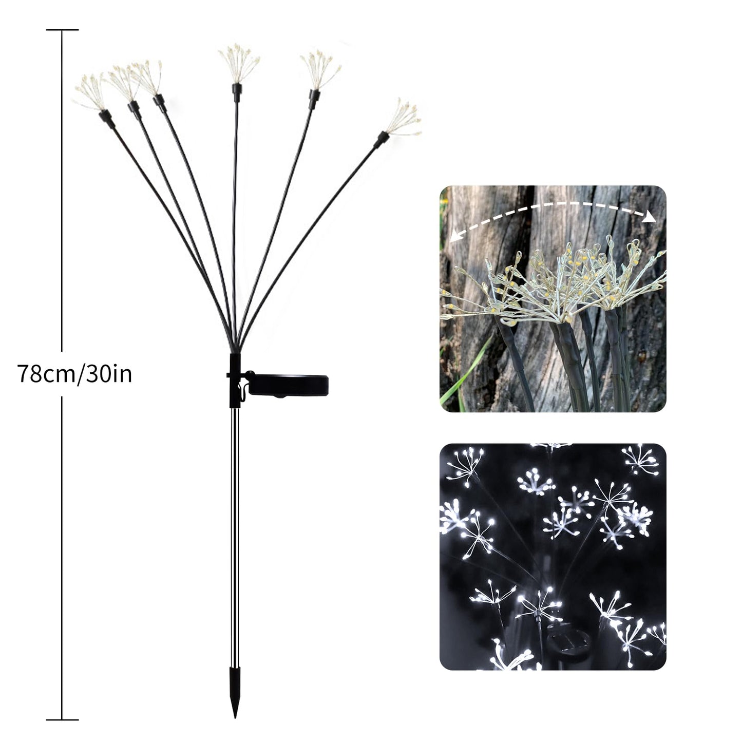 JJGoo Solar Garden Lights, New Upgraded 2 Pack Solar Swaying Starburst Light, Waterproof Fireworks Outdoor Lights, Yard Patio Pathway Decoration, Warm White