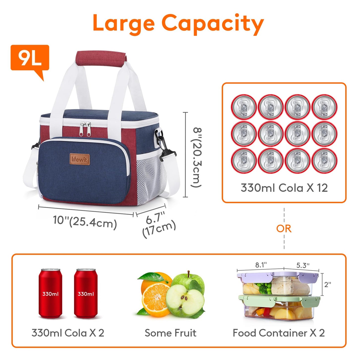 Lifewit Medium Lunch Bag, Insulated Lunch Box, Soft Cooler Cooling Tote for Adult Men Women, Black 12-Can (9L)