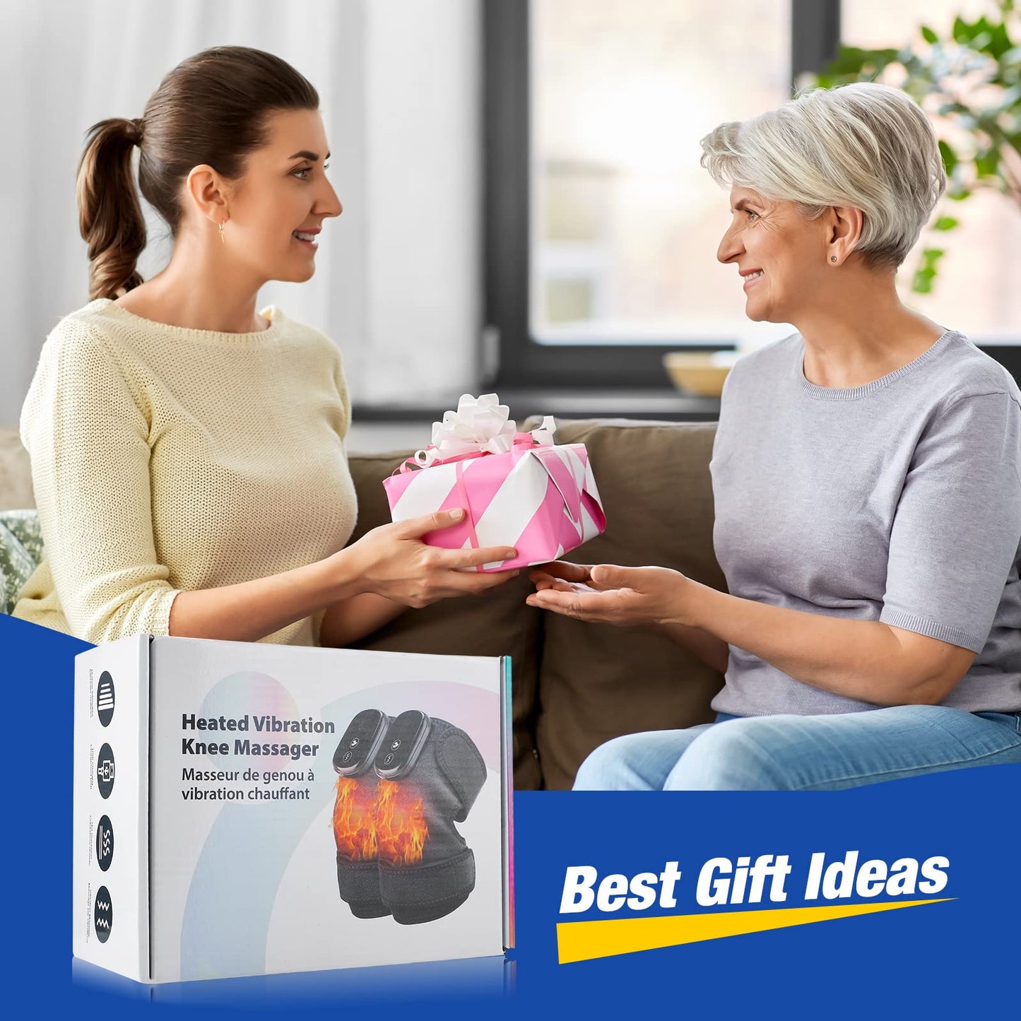 Cordless Heated Knee Massager, FSA Eligible 3-in-1 Wearable Wrap for Knee, Elbow and Shoulder, Rechargeable Heat and Vibration Massager, 6 Heat Levels, 3 Massage Modes