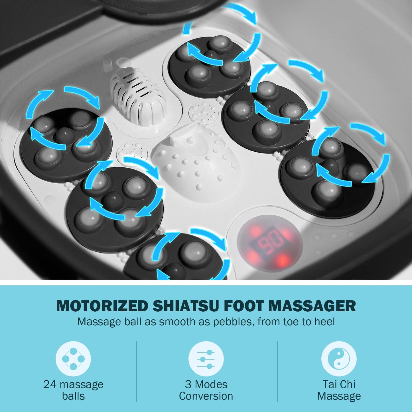 KNQZE Collapsible Foot Spa Bath with Heat & Remote Control, Bubble Massage, Temperature Control, Red Light, Timer, 16 Rollers & Pumice Stone for a Soothing Spa Experience