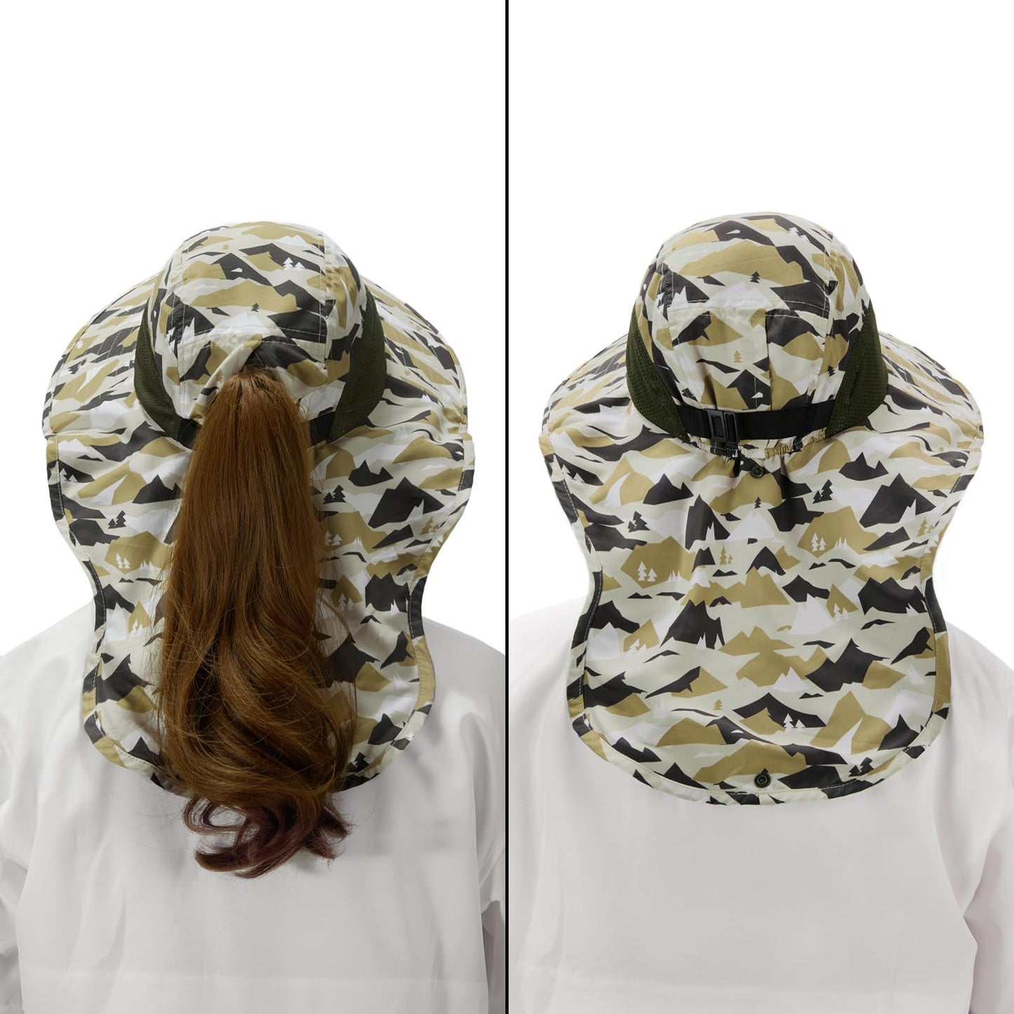 BASSDASH UPF 50+ Unisex Water Resistant Wide Brim Sun Hat with Large Neck Flap Ponytail Fishing Hat for Men Women