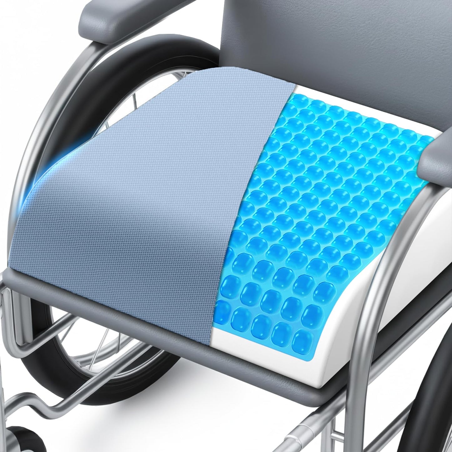 Wheelchair Seat Cushion for Pressure Relief, Cooling Gel Memory Foam Chair Cushion with Slope-Edge Design, Coccyx Support for Tailbone Pain, Non-Slip, for Wheelchairs, Office Chairs & Car Seats