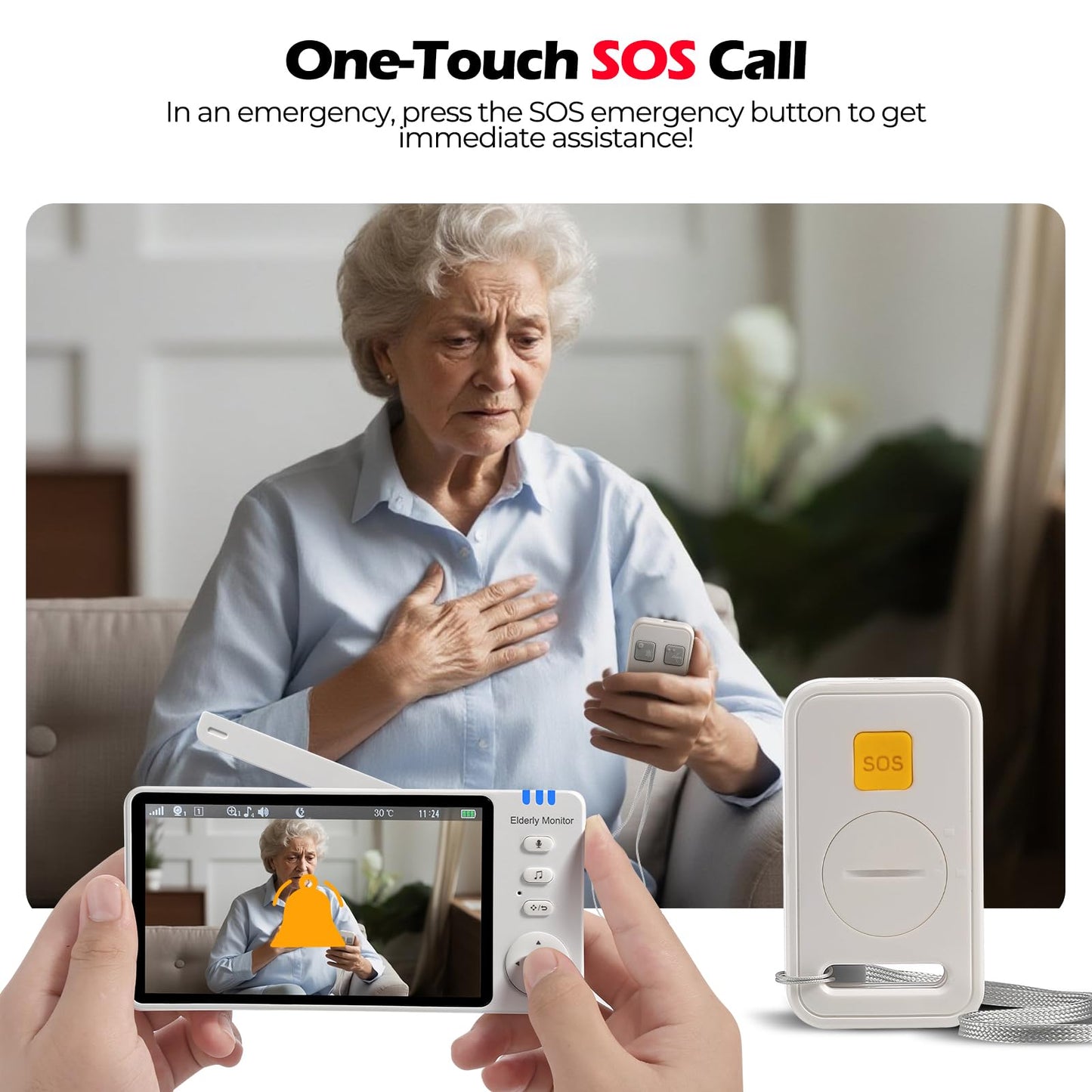 Elderly Monitor with Camera and Audio, Two-Way Talk Baby Monitors for Elderly Care, Call Button, Med Reminder Camera for Elderly Monitoring, for Seniors, Dementia Patients (No WiFi)
