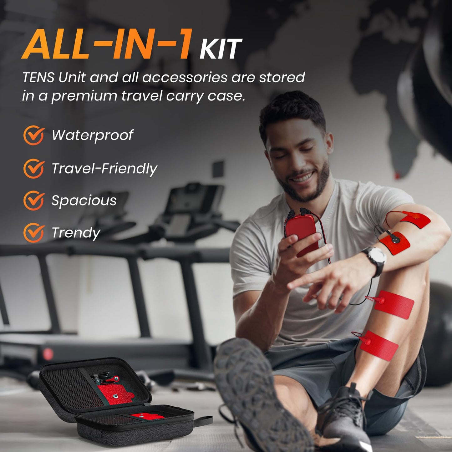 AVCOO 3-in-1 TENS Unit Muscle Stimulator for Pain Relief, 24 Modes, EVA Bag | Electronic Massager Machine with 40 Levels for Gradual Shoulder, Neck, Lower Back Pain Relief, Physical Therapy, 12 Pads, Red