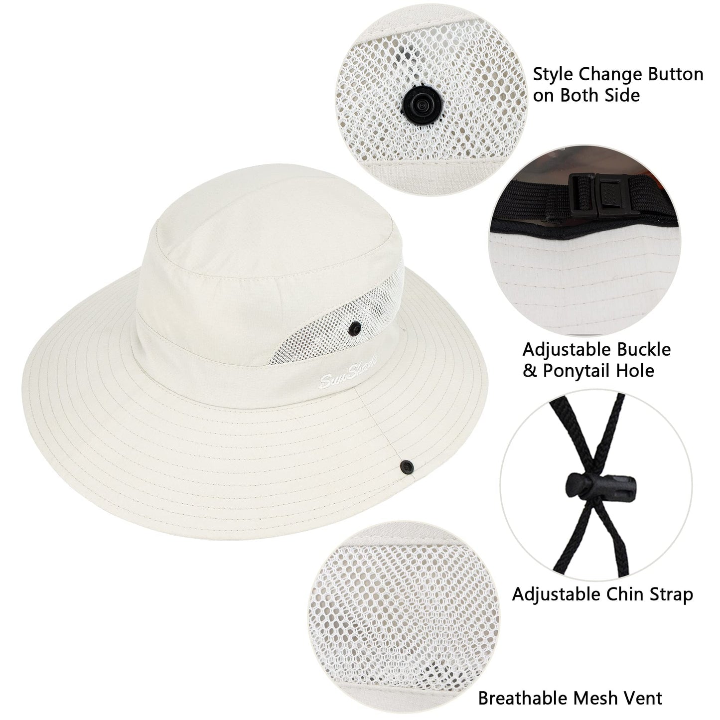 Women's Summer Sun-Hat Ponytail - Outdoor UV-Protection Mesh Wide Brim Foldable Hat with Ponytail Hole