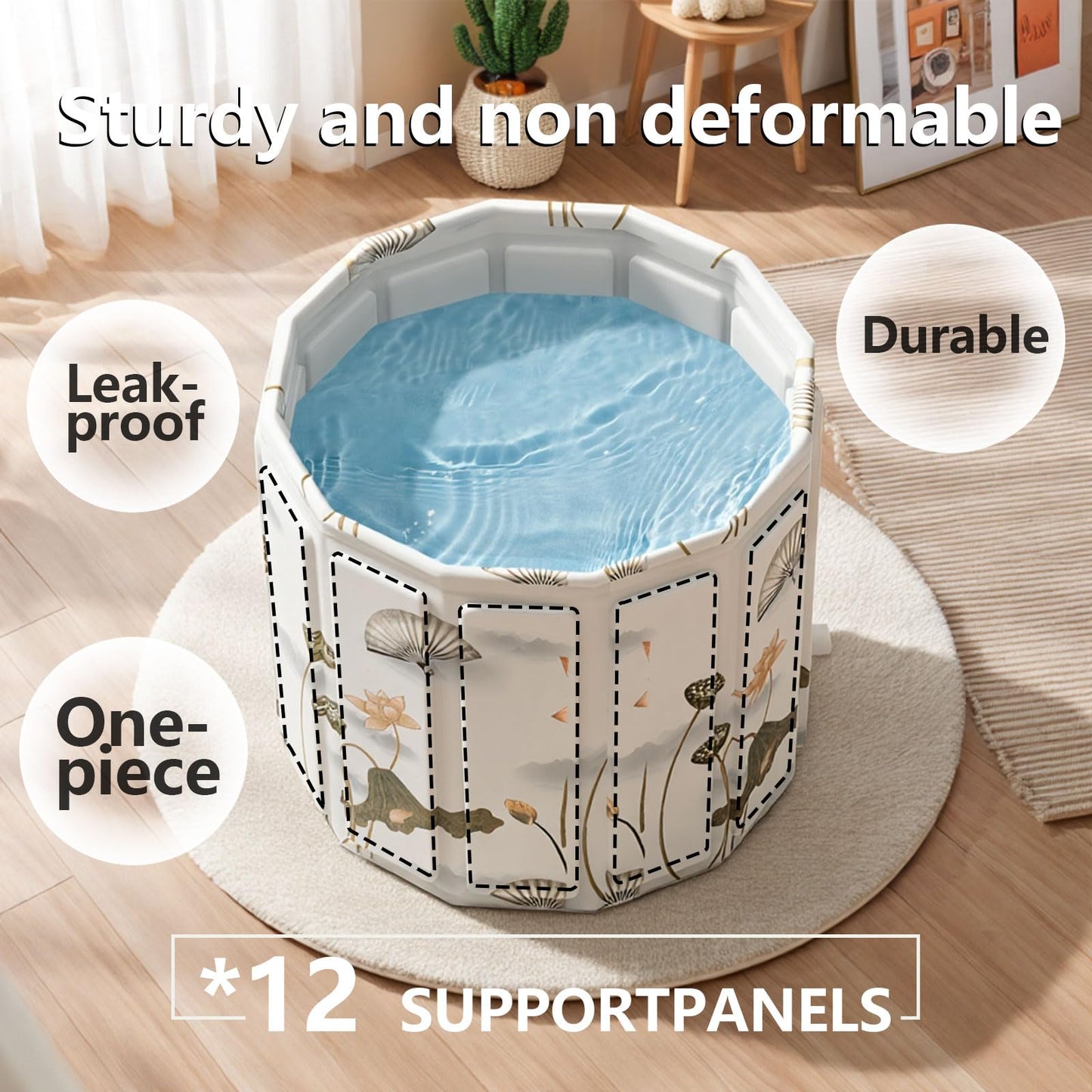 Portable Bathtub for Adult, Foldable Soaking Bathtub for Hot SPA&Ice Bath, Foldable Small Bathtub collapsible bathtub for Bathing, 6-layer Insulated portable tub,Space-Saving (black 41.3X26.6 IN)
