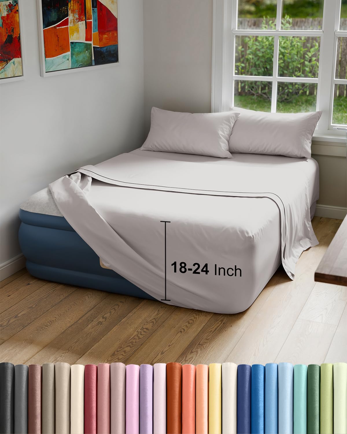 Air Mattress Sheet Set for Full Size - 4 Piece Breathable & Cooling Sheets w/Extra Deep Pockets - Fits Inflatable & Blow Up Air Mattresses Up to 24 Inches Thick - Soft and Wrinkle Free - Dark Grey