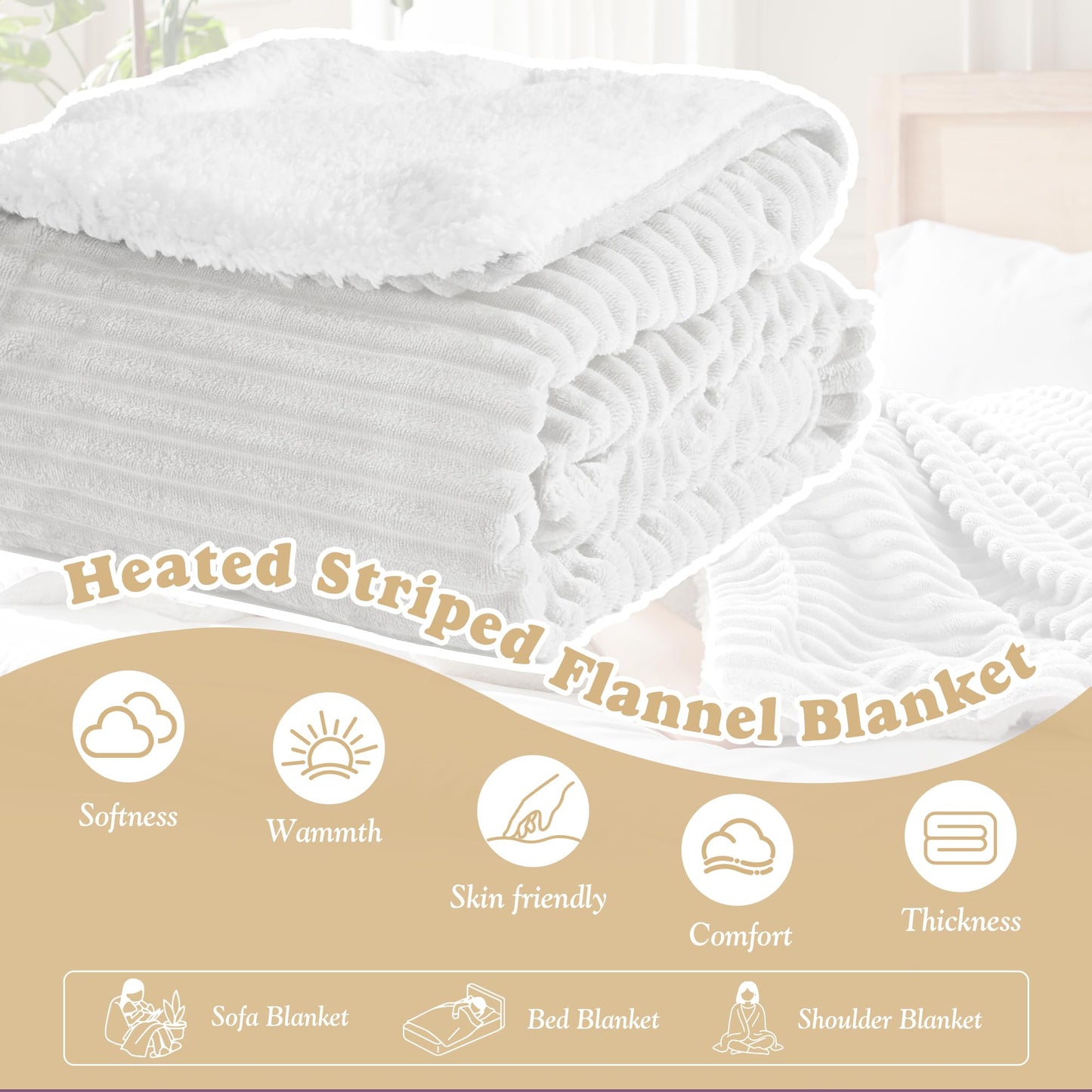Heated Blanket Throw Size - Fast Warming with 6 Heat Settings & 4 Hours Auto-Off, Electric Throw Blanket for Couch, 50"x60", Grey