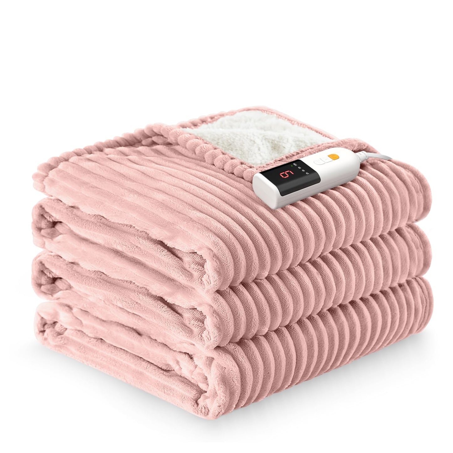 Reaks Electric Heated Throw Blanket, Silky Soft Flannel & Sherpa Heating Blanket Throw with 5 Heat Levels & 3 Hours Auto Off, Warm Gifts for Women Mom Grandma, ETL Certified (50x60 inches, White)