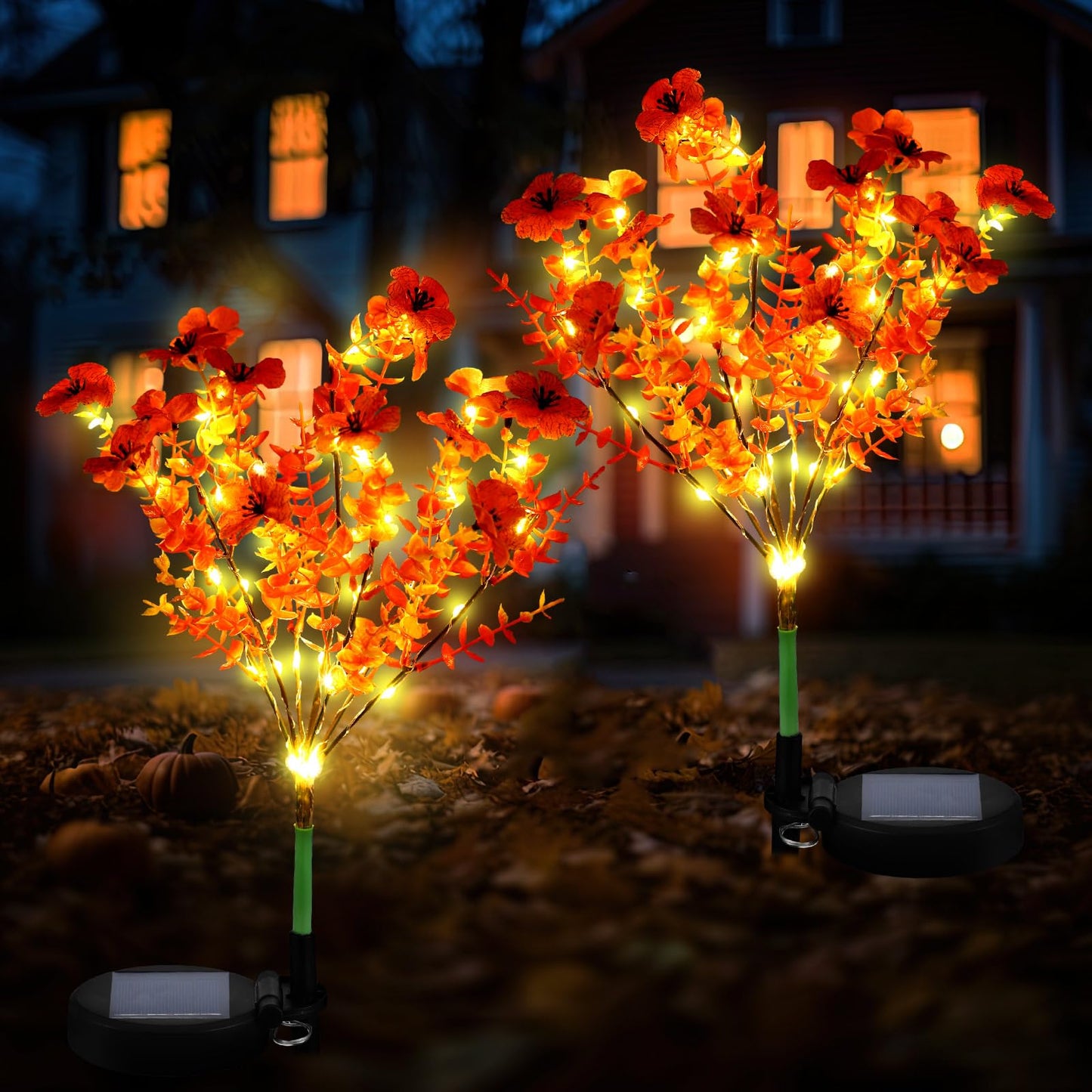 Glooglitter 2 Pack Solar Stake Lights Outdoor Decor Waterproof Mums Artificial Flowers Solar Lights for Outdoor Garden Yard Pathway Decor (Rose Red,Violet)