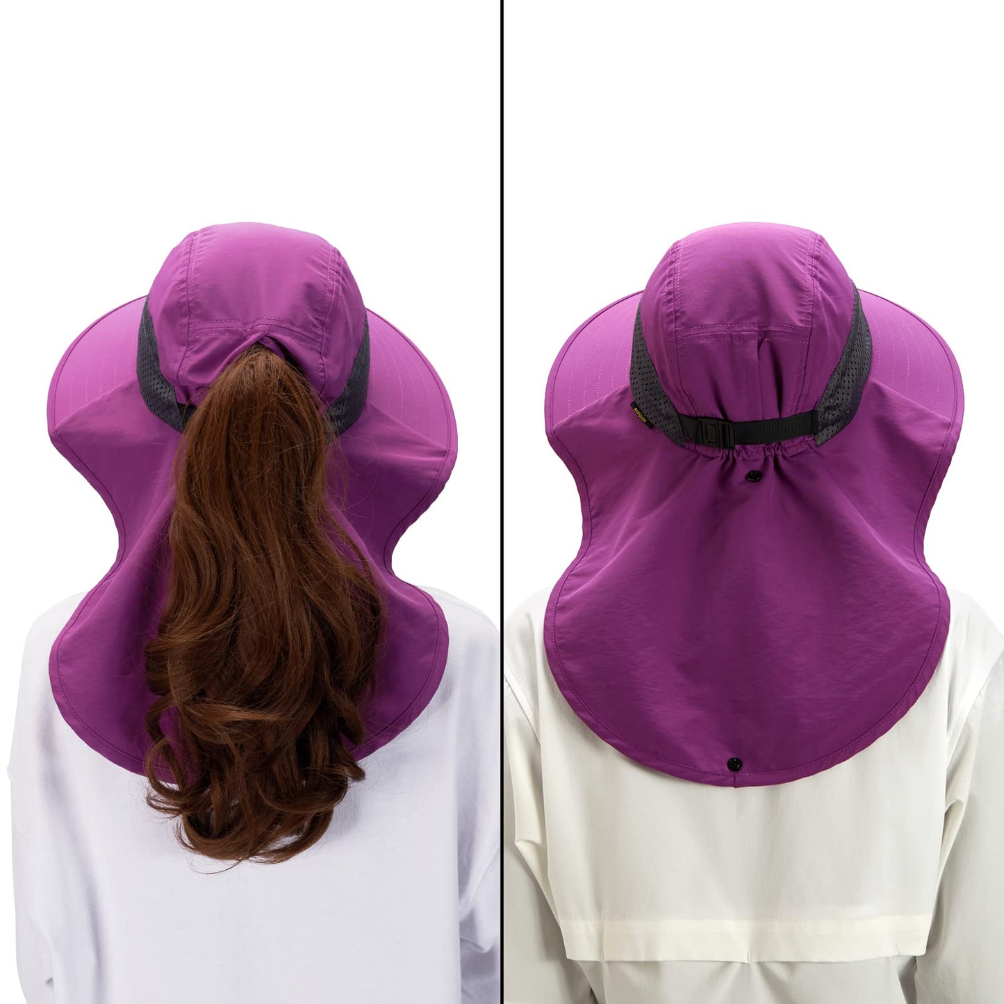 BASSDASH UPF 50+ Unisex Water Resistant Wide Brim Sun Hat with Large Neck Flap Ponytail Fishing Hat for Men Women